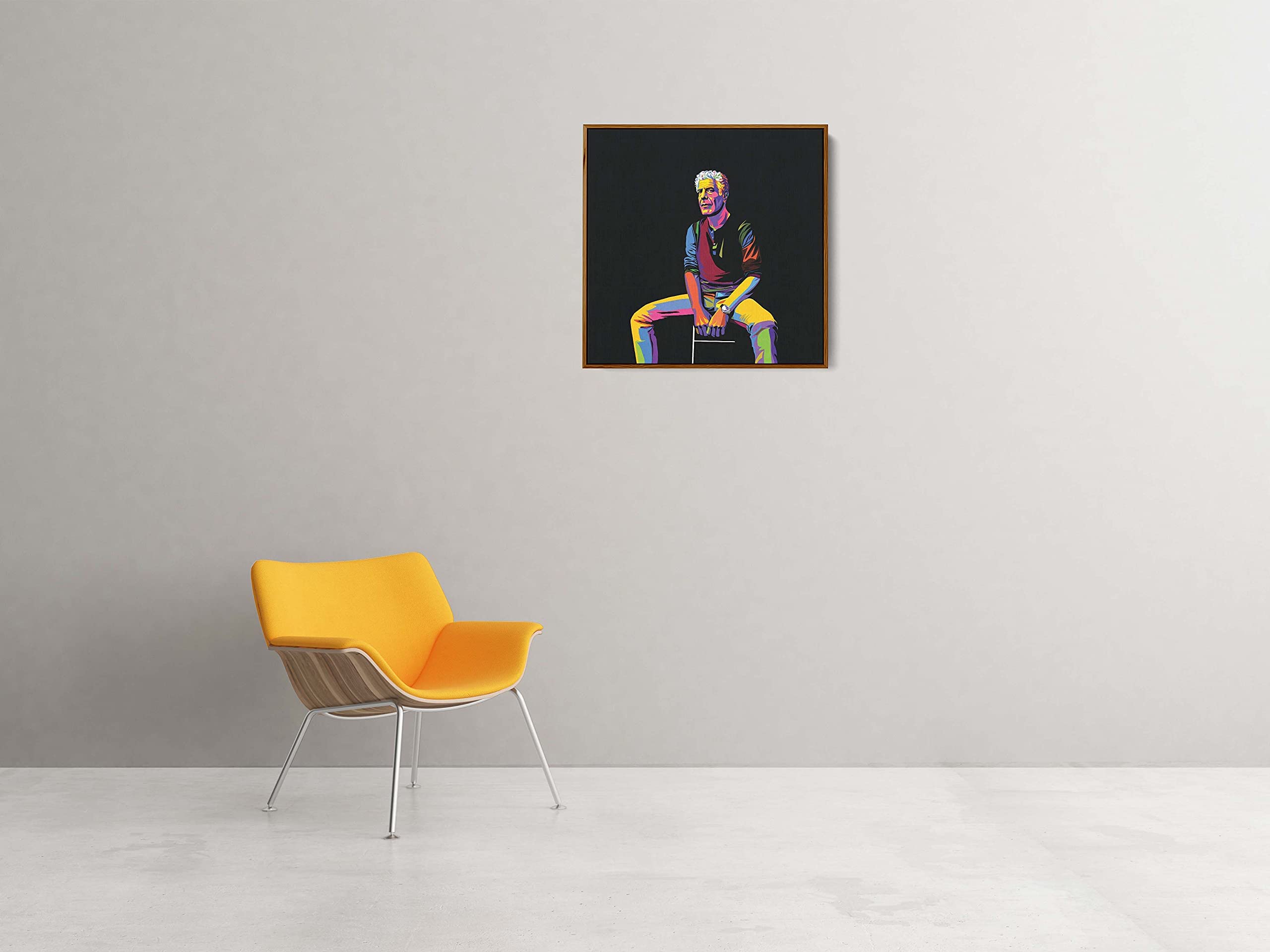 Anthony Bourdain Mighty Framed Pop Art Canvas - 16x16 Inch Ready-to-Hang Wall Decor with Pecan Floater Frame | Perfect for Living Room, Bedroom & Office Wall Art
