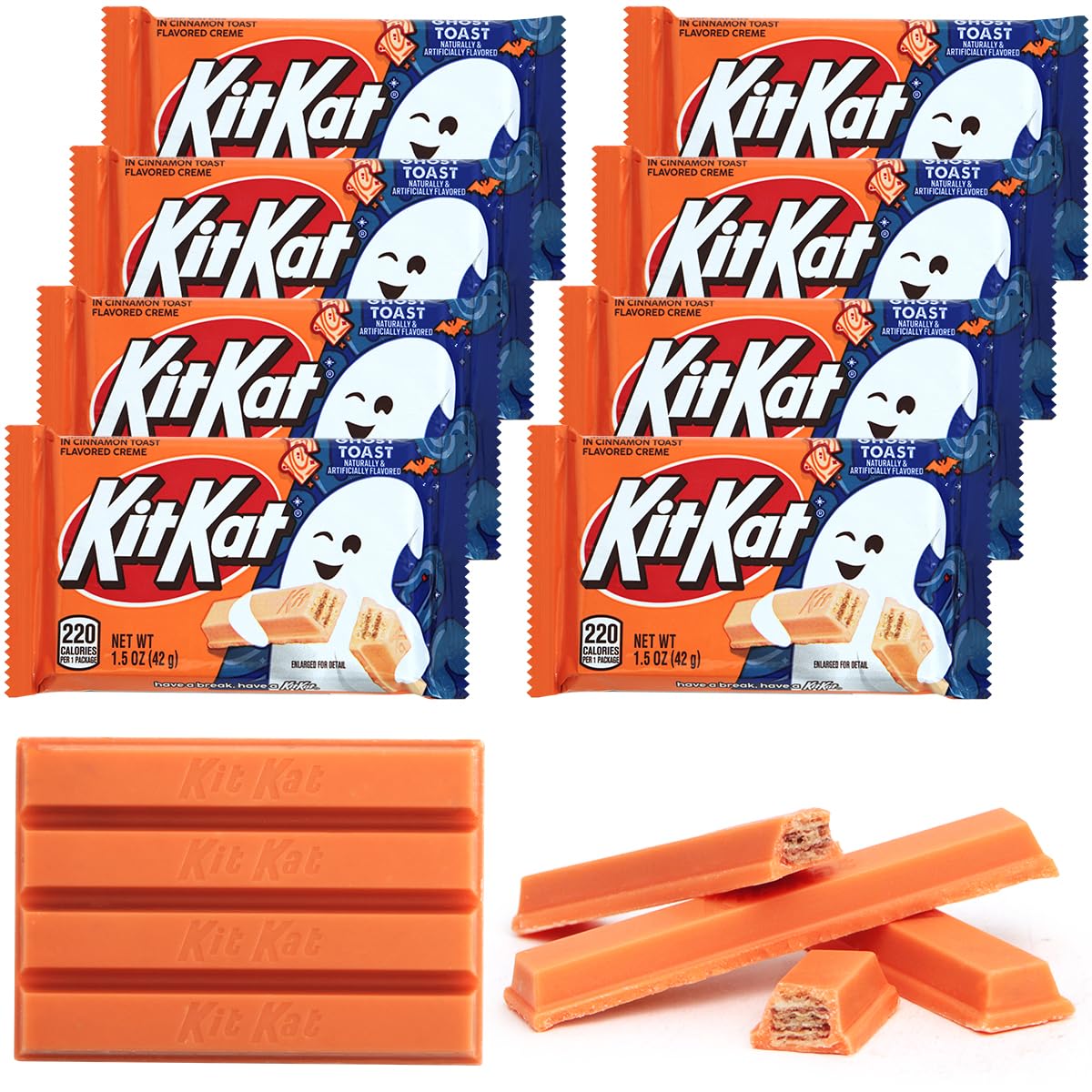 KATIES KANDY KORNER KitKat Milk Chocolate Candy Bars - Cinnamon Flavored Ghost Toast (1.5oz Each, Pack of 8) | Halloween Treats, Party Favors, Gift for Ghost Lovers | Perfect for Trick-or-Treating, Movie Nights & Spooky Celebrations