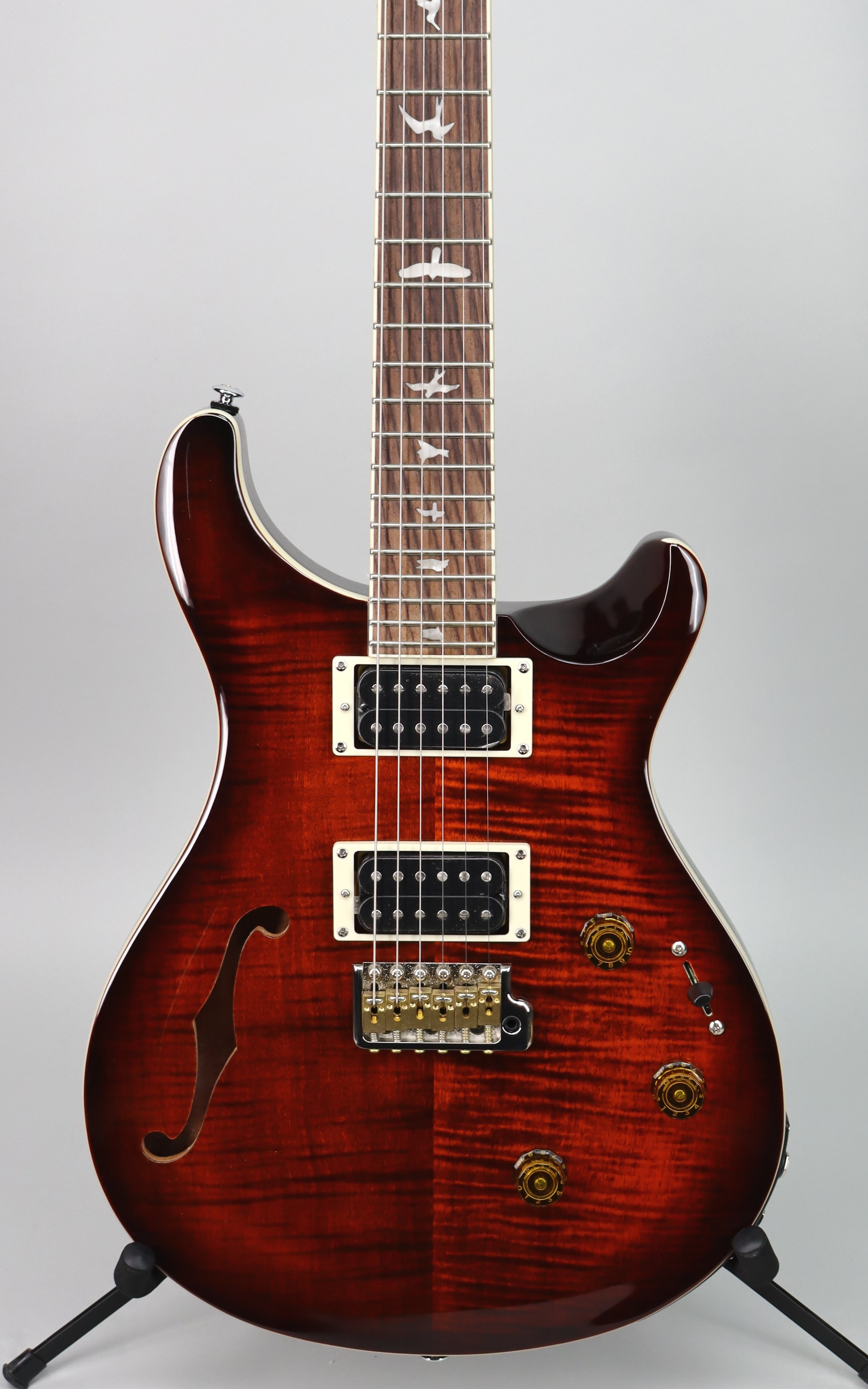Paul Reed Smith SE Custom 24 Semi-Hollow Electric Guitar with Piezo Pickup - Orange Tiger Smokeburst Finish | Perfect for Stage Performances & Studio Recording