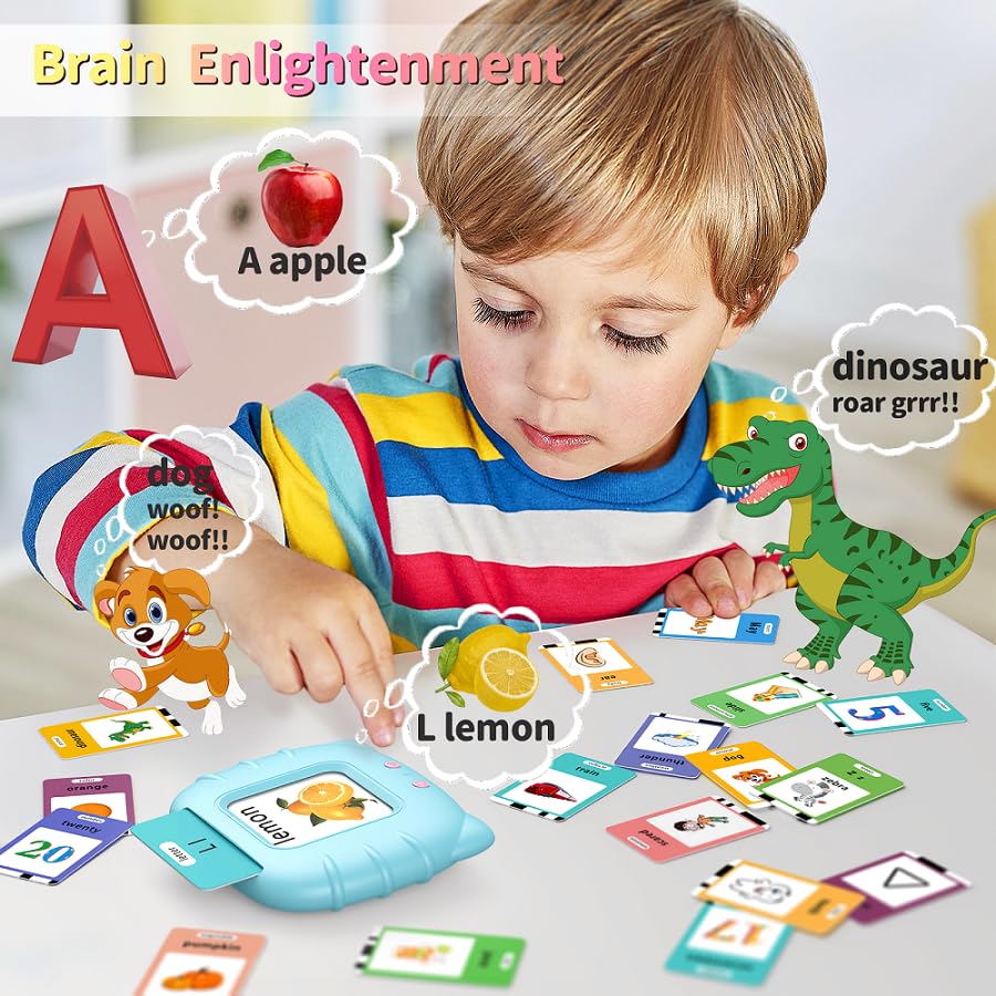 Spanish English Bilingual Learning Toys - Educational ABC Talking Flash Cards with 520 Sight Words, Autism Sensory Toys for Toddlers Ages 2-6, Perfect Easter/Xmas/Birthday Gift, Blue - Ideal for Home, Classroom, and Travel Use