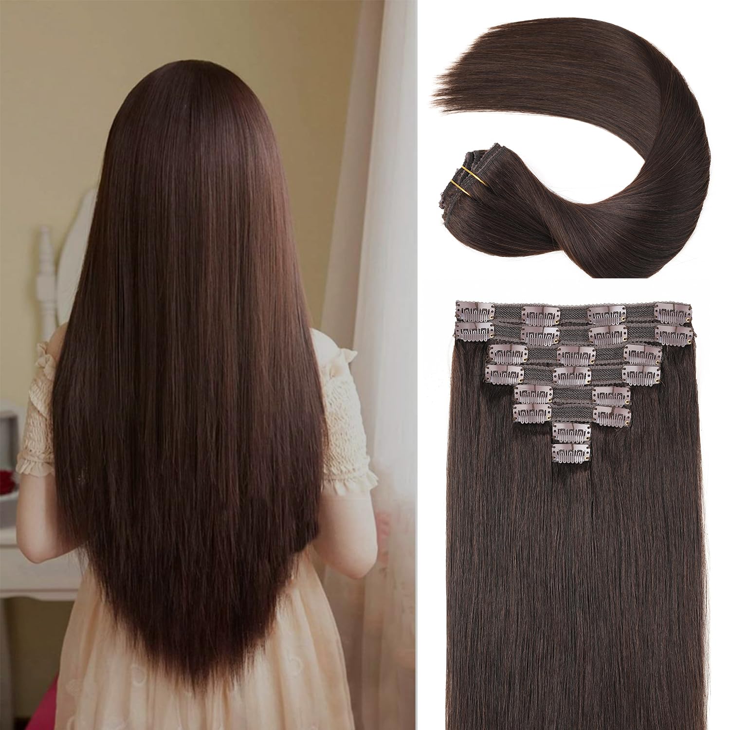 Premium 8-Piece 120g Clip-In Human Hair Extensions - 22
