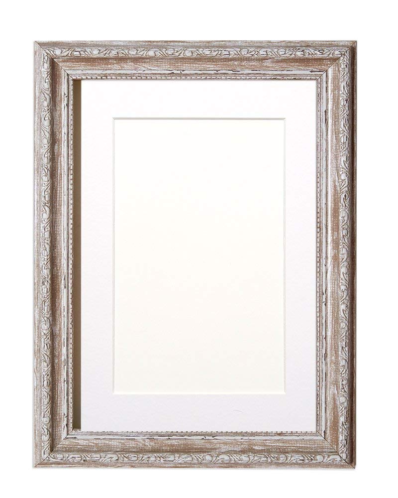 Ornate Shabby Chic Picture Frame - Walnut & White Matt for A2 Photos | Home Decor