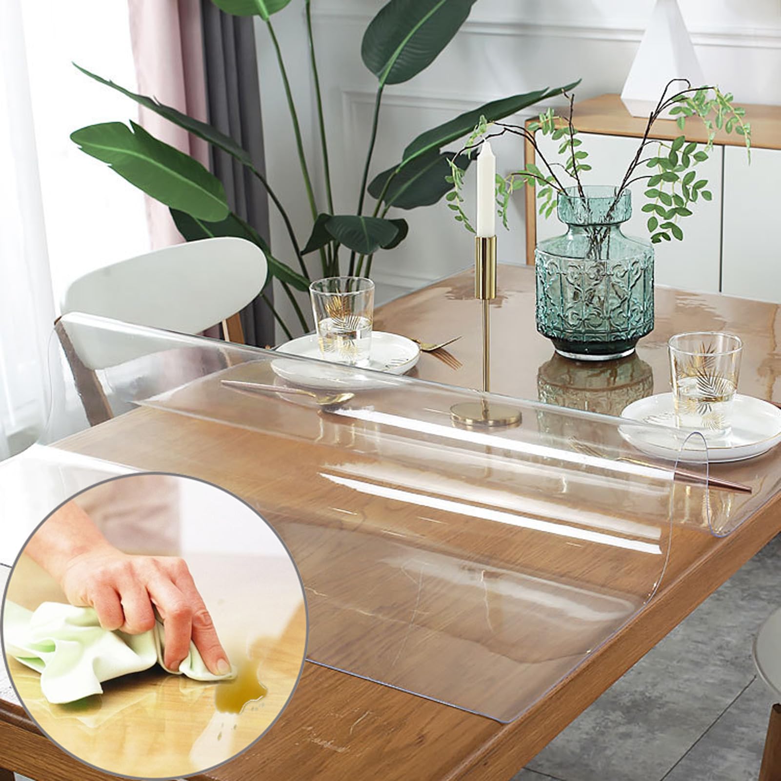 ZARBAILRE 39x63in Thick Clear PVC Table Protector - Durable Rectangular Plastic Tablecloth Desk Pad for Coffee, Dining, Office, End Tables - Ideal for Home, Office, and Event Use
