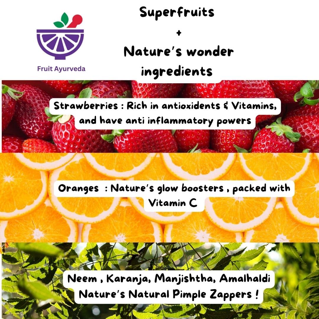 Fruit Root Germ Zap Face Wash Gel for Kids (5-12) - Natural with Strawberry & Orange Extract, Neem, Karanja, Manjishtha & Amahaldi - Soap-Free, Paraben & Sulfate-Free - 100ml - Gentle Cleansing for Active Tweens & School Children