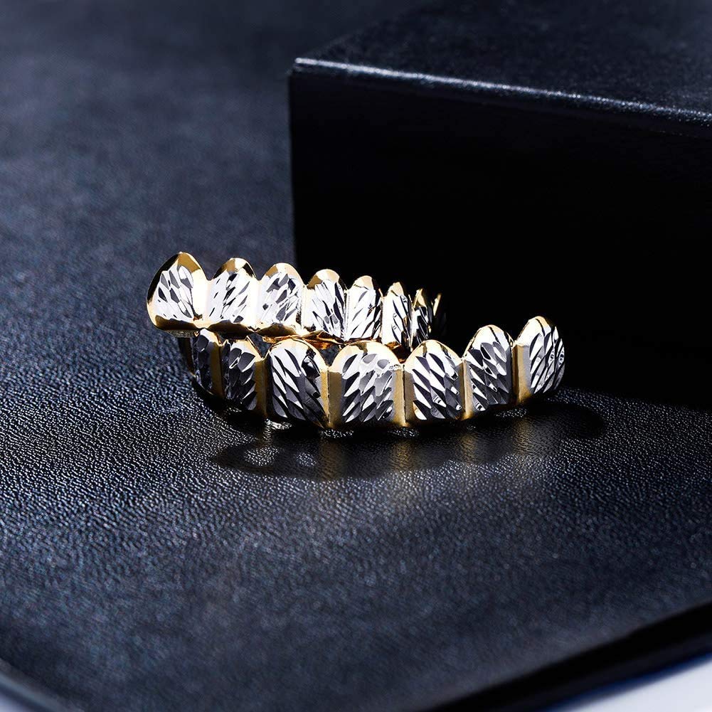 18K Gold Plated Hip Hop Grillz - 8 Top & 8 Bottom Teeth Custom Mouth Jewelry for Rappers & Hip Hop Fashion | Perfect for Concerts, Music Videos & Street Style