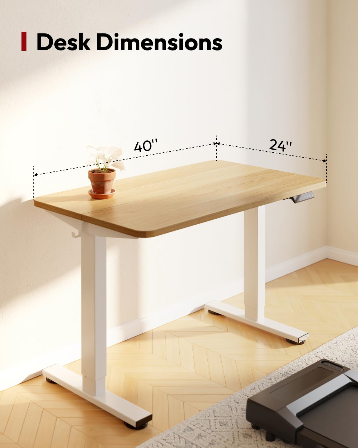SANODESK Electric Standing Desk 40x24 Inches - Height Adjustable Sit Stand Desk for Home Office with Splice Board, White Frame & Maple Top - Ergonomic Workspace Solution for Productivity & Comfort