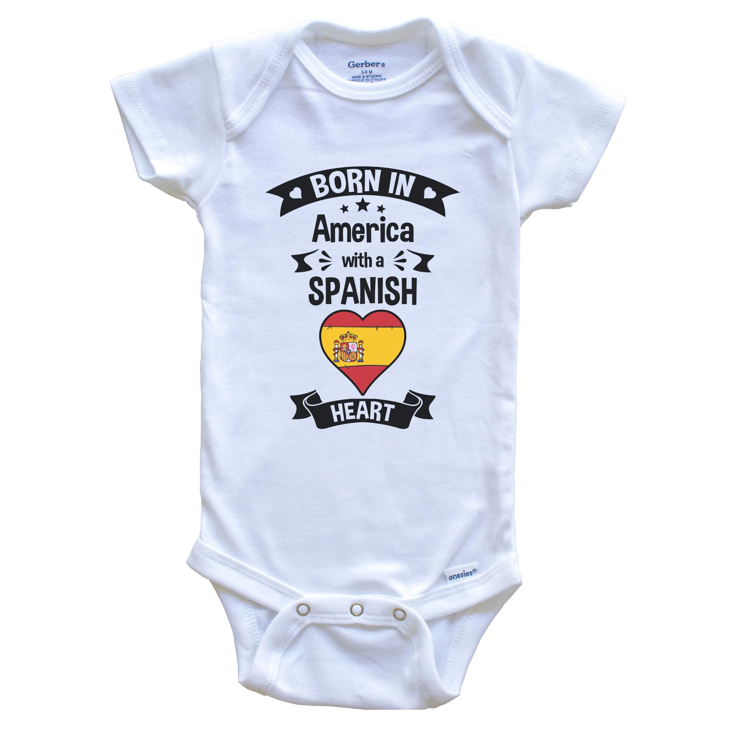 Born in America with A Spanish Heart One Piece Baby Bodysuit - Soft Cotton Infant Onesie for Newborns & Toddlers - Perfect for Family Photos, Holidays & Everyday Wear