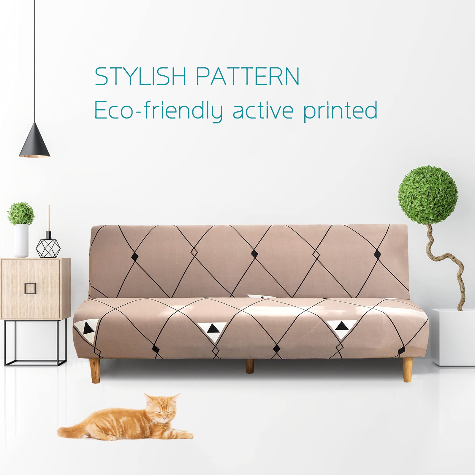 Beacon Pet Stretch Sofa Slipcover - Armless Futon Cover with Printed Design, Elastic Polyester Spandex Fabric, Washable Furniture Protector for Folding Couches - Perfect for Pet Owners, Living Rooms & Small Spaces
