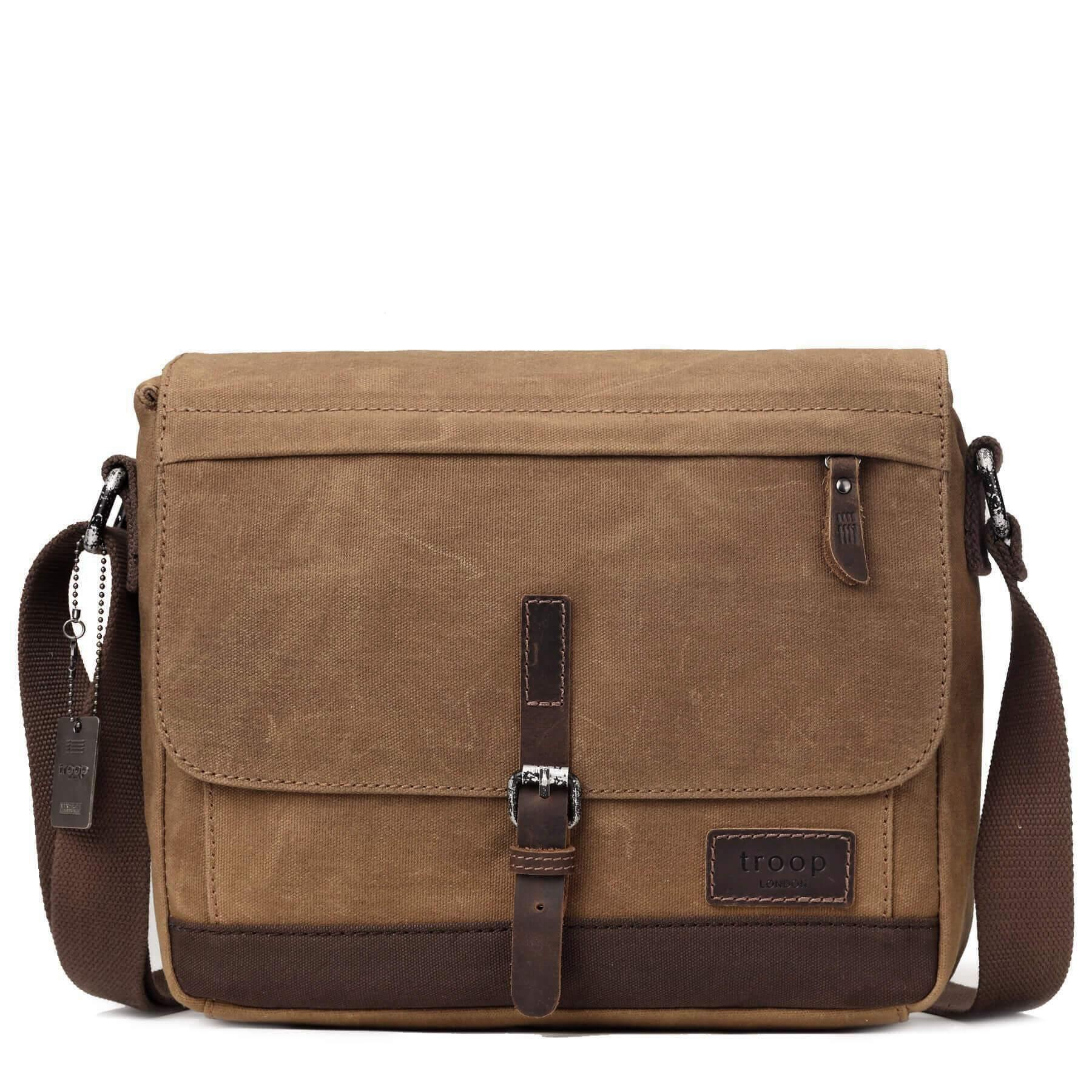 TRP0443 Troop London Heritage Canvas Leather Messenger Bag - Stylish Laptop & Tablet Friendly Travel Bag for Work, School & Daily Commute