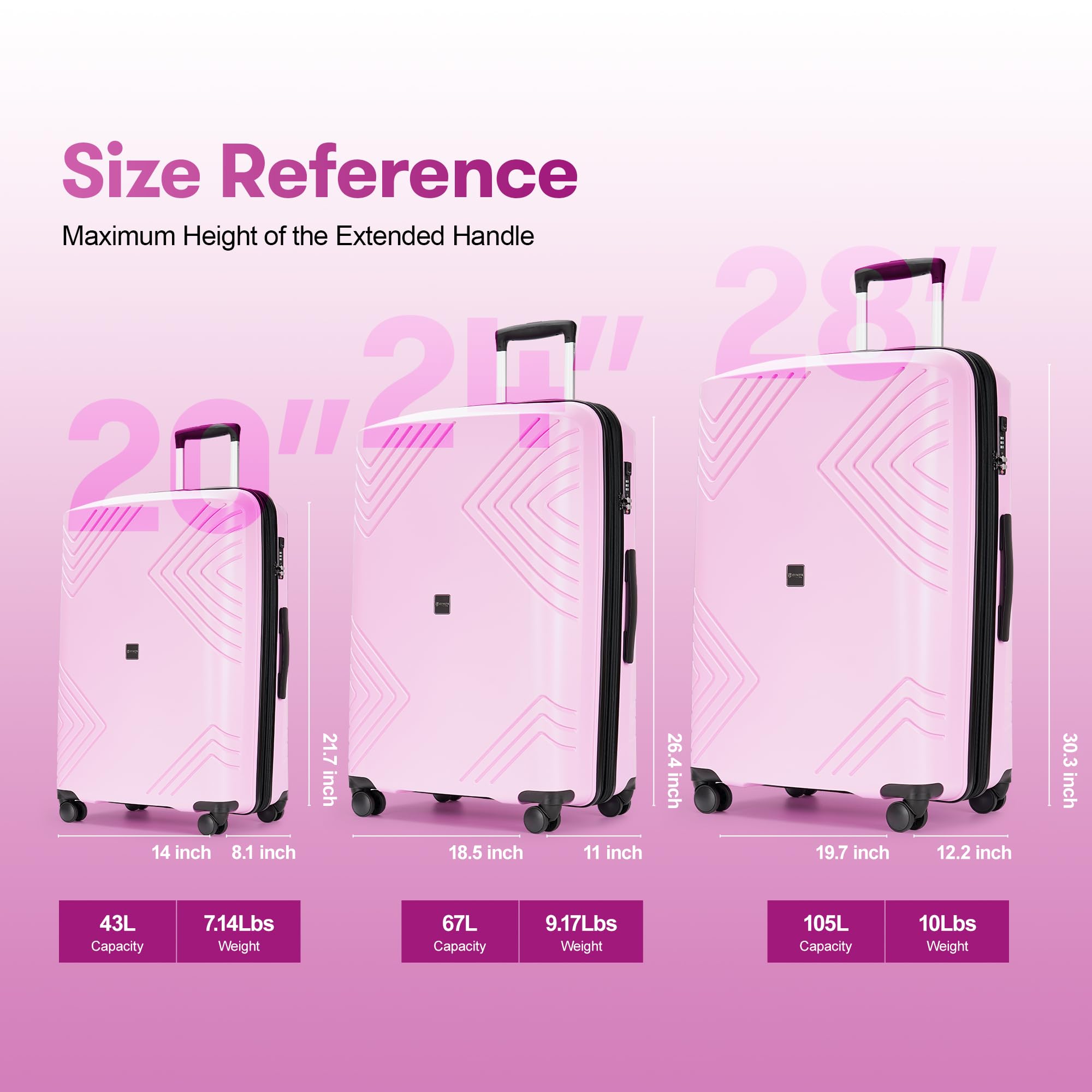 3-Piece Hard Shell Luggage Set with Wheels & TSA Lock - Large Suitcases for Travel (Light Pink) | Perfect for Family Vacations, Business Trips & International Flights