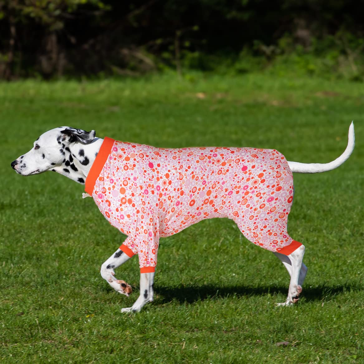LovinPet UV Protection Dog Onesies for Large Dogs - Post Surgery Recovery Suit, Stretchable Dog Pajamas with Light Pink Dots Print - Perfect for Post-Op Care, Sun Protection & Indoor Comfort