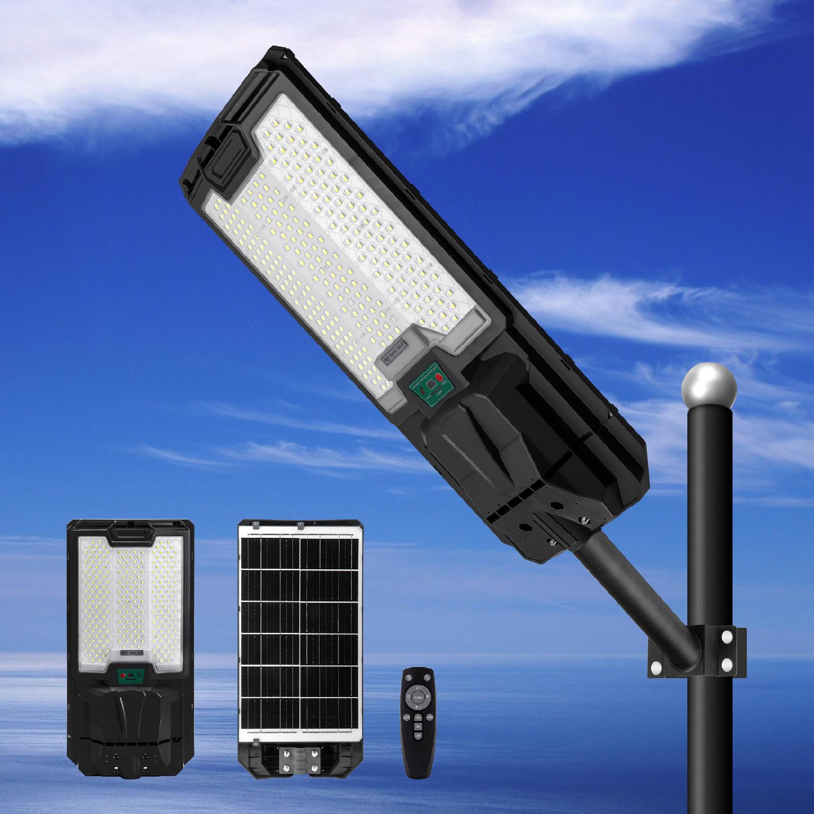 2800W LED Solar Street Lights - 200,000LM High Brightness, IP66 Waterproof Solar Parking Lot Lights for Garage, Yard, Warehouse & Outdoor Security Lighting | Perfect for Driveways, Pathways, and Commercial Areas