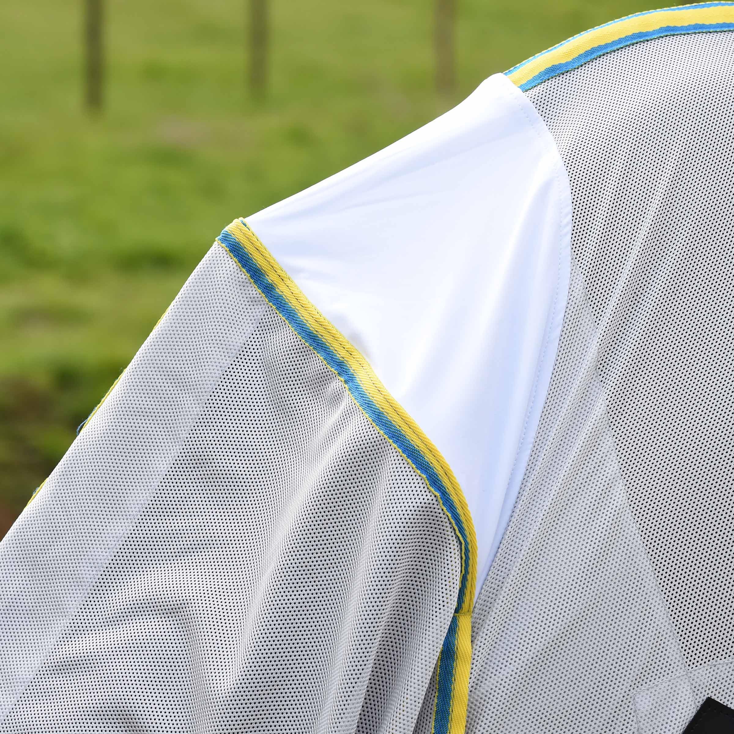 WeatherBeeta ComFiTec Zephyr Plus Mesh Horse Blanket - Breathable Silver/Blue/Lemon Combo Neck Cover 72