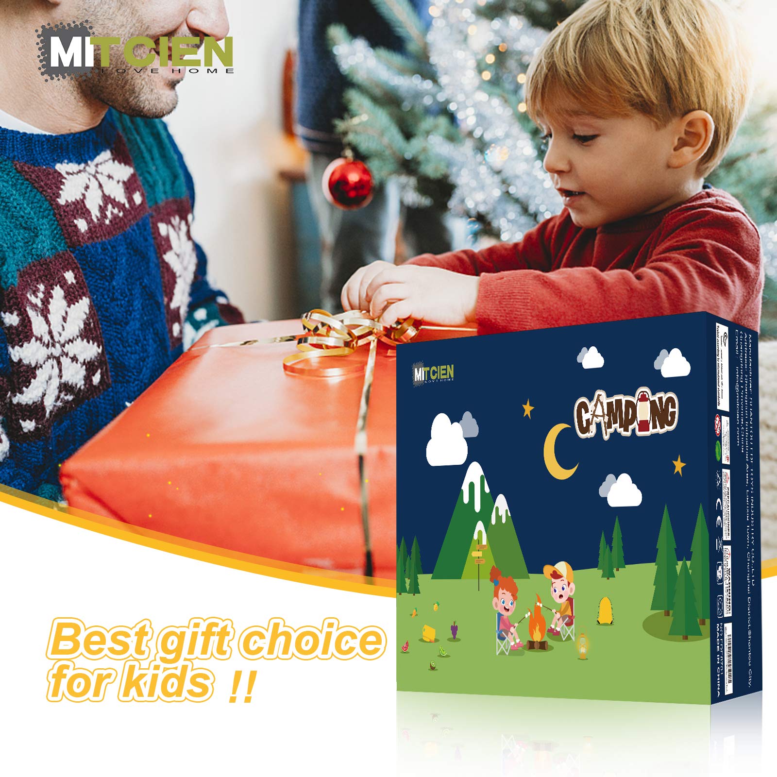 MITCIEN Pretend Camping Toys Play Set for Kids - Campfire, Play Food, Oil Lantern, Cutting Fruits & Vegetables, S'Mores - Educational Outdoor & Indoor Pretend Play Toys for Toddlers (Perfect for Backyard Camping, Playdates & Imaginative Play)