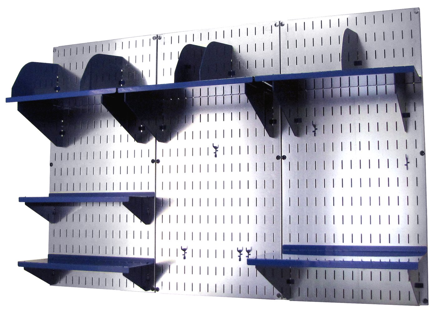 Wall Mounted Office Organizer - Metal Slotted Wall Panel with Blue Accessories for Desk Storage & Organization | Perfect for Home Office, Workspace & Garage Organization