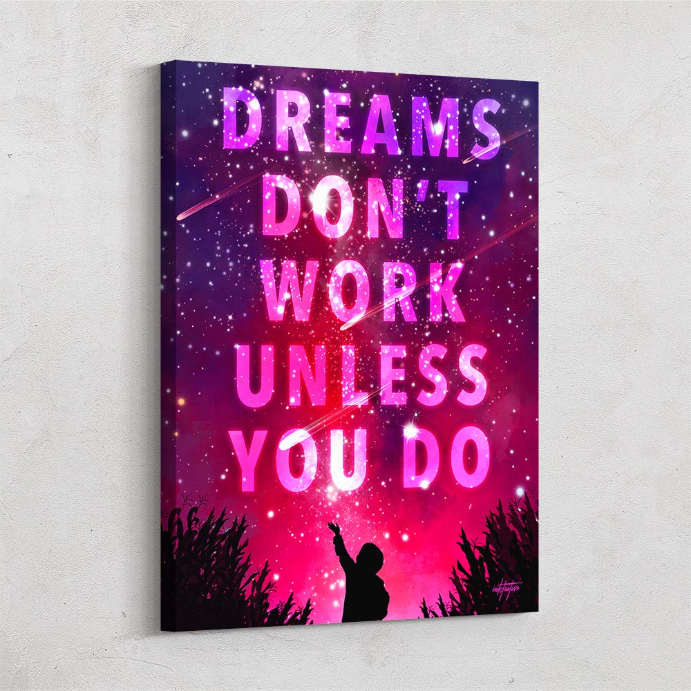 Inktuitive 'Dream Works' Inspirational Kids Canvas Wall Art - 40x30 Inches Galaxy Theme - Perfect for Nursery, Bedroom & Playroom Decor