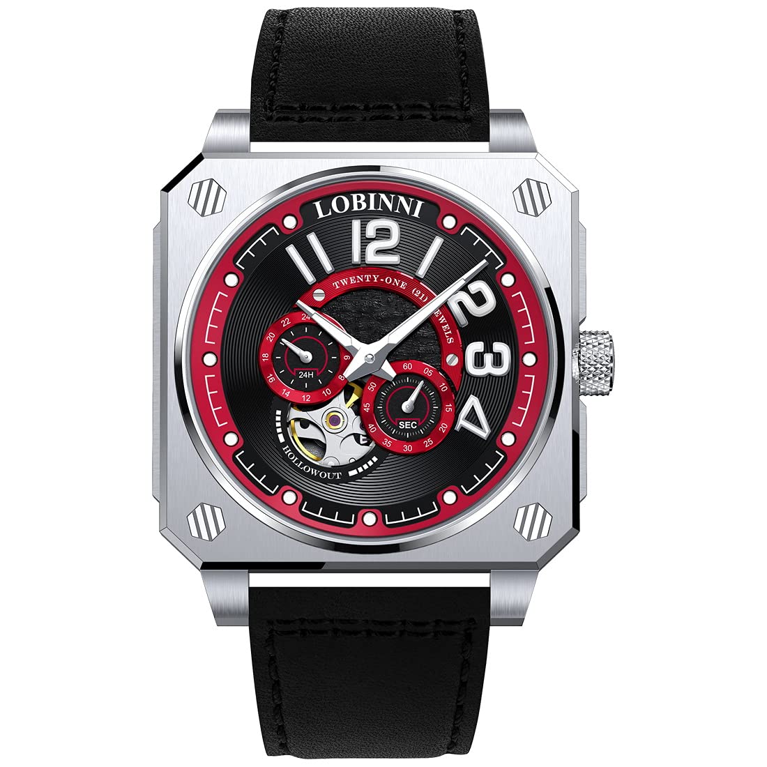 LOBINNI Men's Luxury Automatic Watch - Water Resistant Mechanical Wristwatch with Super Luminous Sapphire Crystal & Hollow Out Dial - Perfect for Business, Formal Events & Everyday Wear