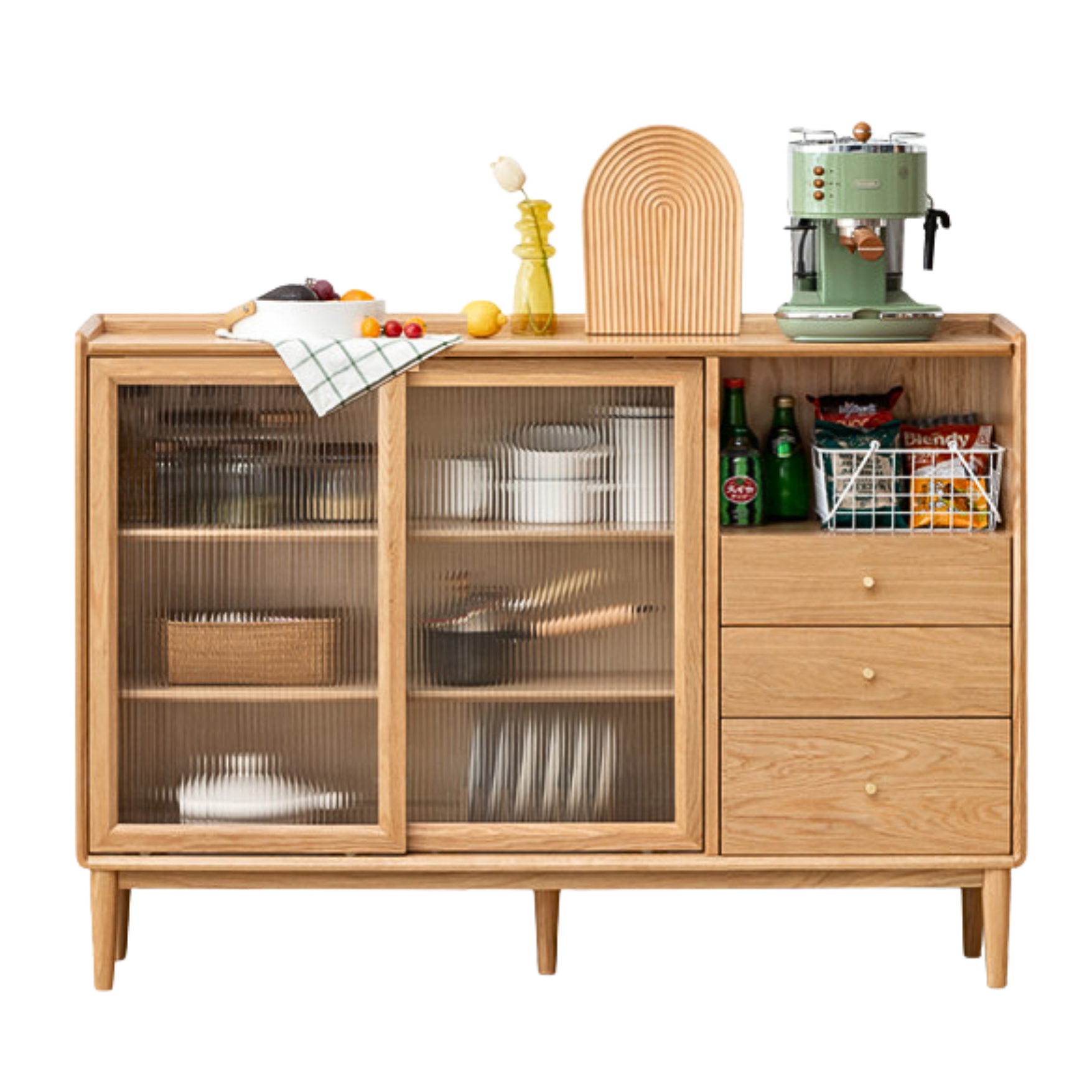 47.2x11.8x38.6 inch / 120x30x98сm / Natural wood color / Oak solid wood sliding door sideboard
