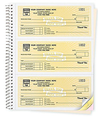 Wirebound 3-Part Carbonless Cash Receipt Book - 500 Duplicate Receipts (Yellow) for Small Business, Retail Stores & Service Providers - Perfect for Sales, Rentals & Service Records