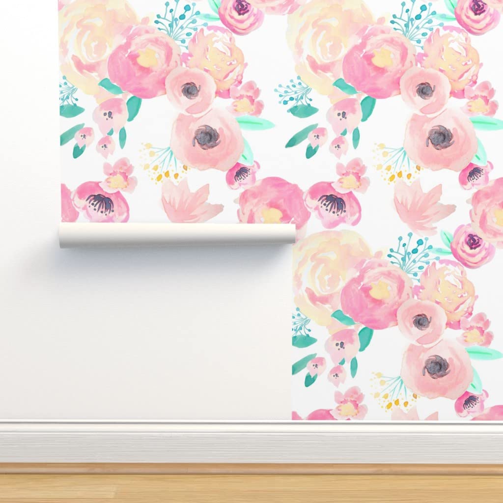 Peel & Stick Wallpaper Swatch - Bloom Blush Baby Floral Flowers Rose Blossom Pink Wedding Custom Removable Wallpaper | Nursery, Bedroom, Bathroom Decor | Easy DIY Home Improvement