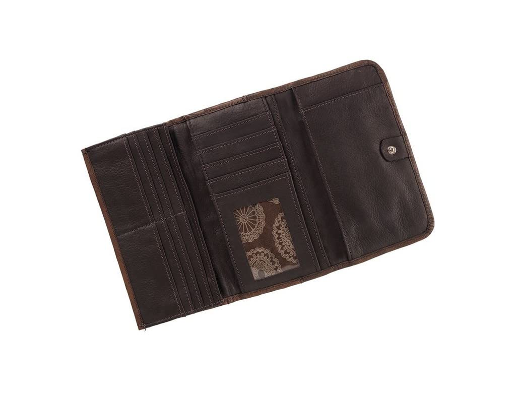 American West Leather Blue Ridge Tri-Fold Wallet for Women - Turquoise Genuine Leather RFID Blocking - Perfect for Travel, Everyday Use & Gift Giving