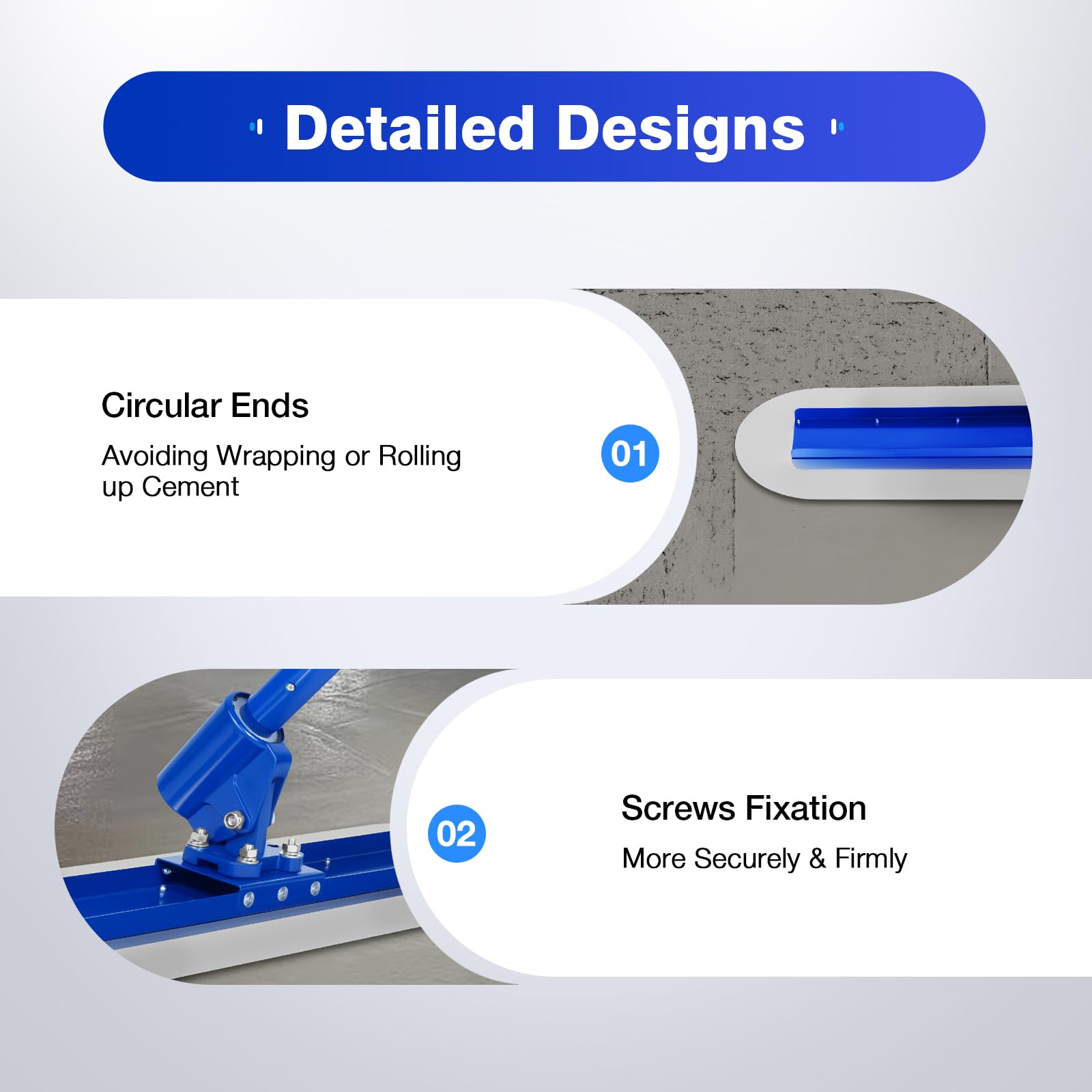 Professional Concrete Trowel & Bull Float Kit - Cement Finishing Tools with 3 Handles & Round End for Smooth Surface - Perfect for DIY Home Projects & Industrial Construction Work