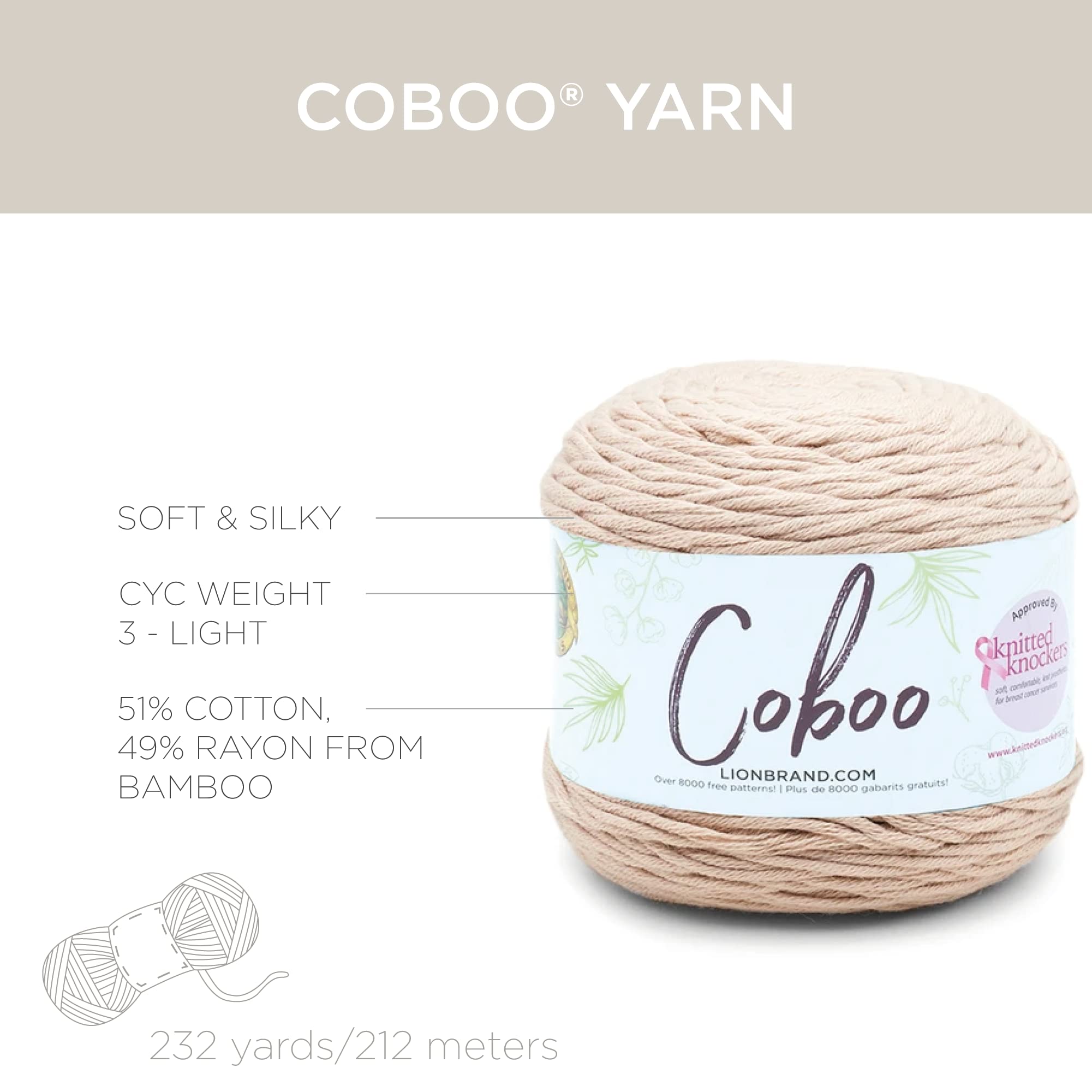 (3 Pack) Lion Brand Coboo Bamboo Cotton Blend Yarn - Soft & Breathable for Knitting & Crocheting - Perfect for Baby Clothes, Summer Scarves & Lightweight Blankets