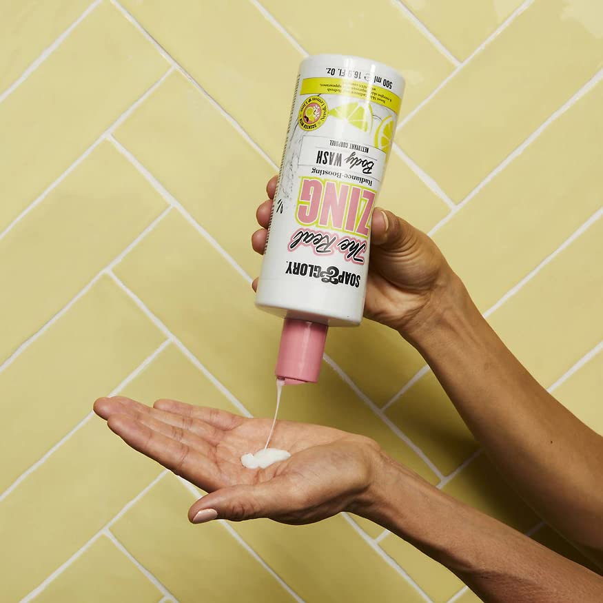 Soap & Glory The Real Zing Radiance Boosting Body Wash - Exfoliating & Hydrating Body Wash with AHAs - Citrus Scented Moisturizing Shower Gel for Healthy Glowing Skin (500ml) - Perfect for Daily Shower & Spa Day at Home