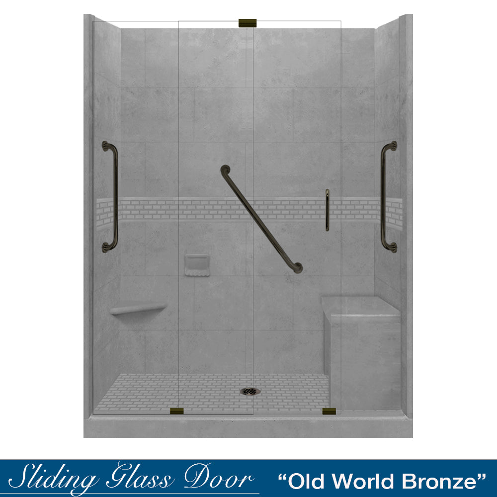 Freedom 60 Alcove Wet Cement Sistine Stone & Classic Stone Shower Wall Panel Kit - DIY Shower Remodel for Bathroom Renovation | Waterproof & Easy Installation for Modern Home Upgrades