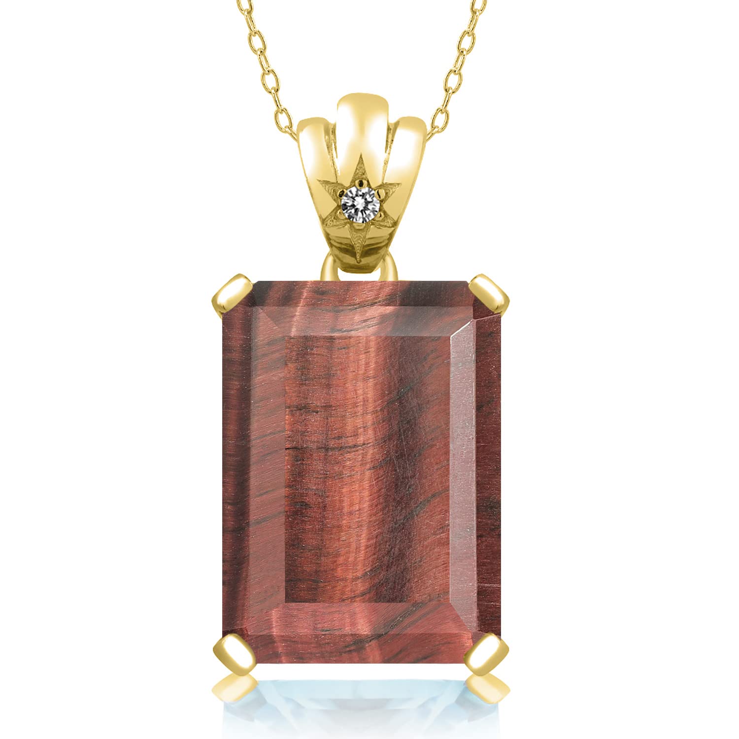 18K Yellow Gold Plated Emerald Cut Gemstone Birthstone Pendant Necklace with Diamond Accents | 18X13MM Center Stone & 1.8MM Round Stones | Fine Jewelry Gift for Women, Wife, Mom | 18 Inch Chain | Perfect for Birthdays, Anniversaries, Mother's Day & Special Occasions
