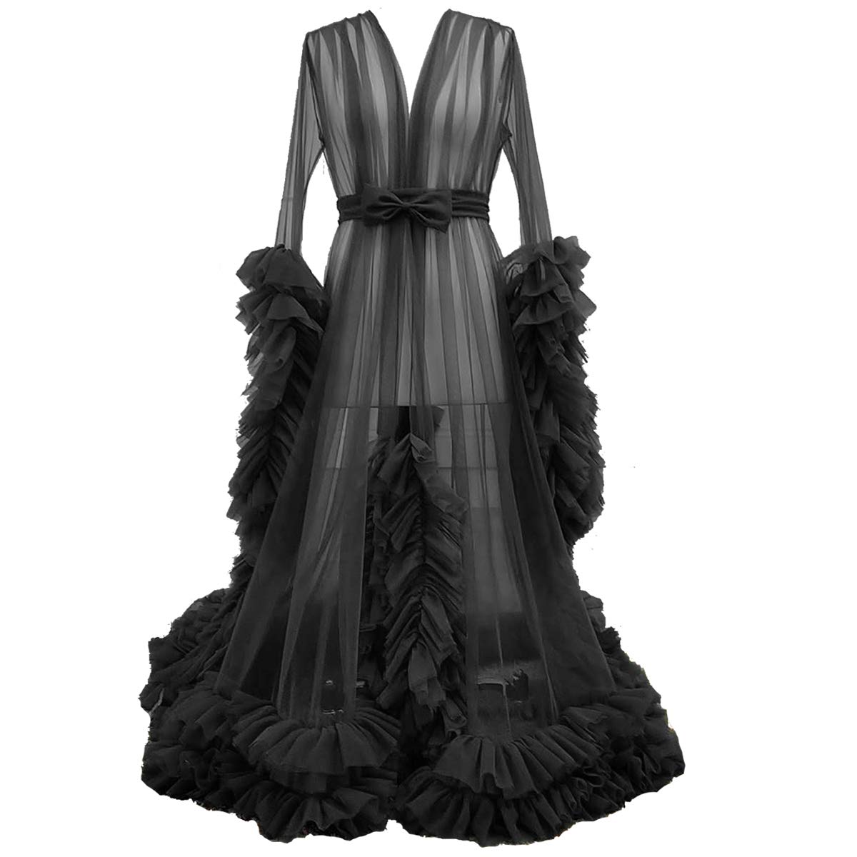 Elegant Tulle Court Train Prom Dress with Lush Puff Sleeves - Long Lingerie Robe Nightgown for Pregnant Women (TPPD001) | Perfect for Weddings, Parties, and Special Occasions