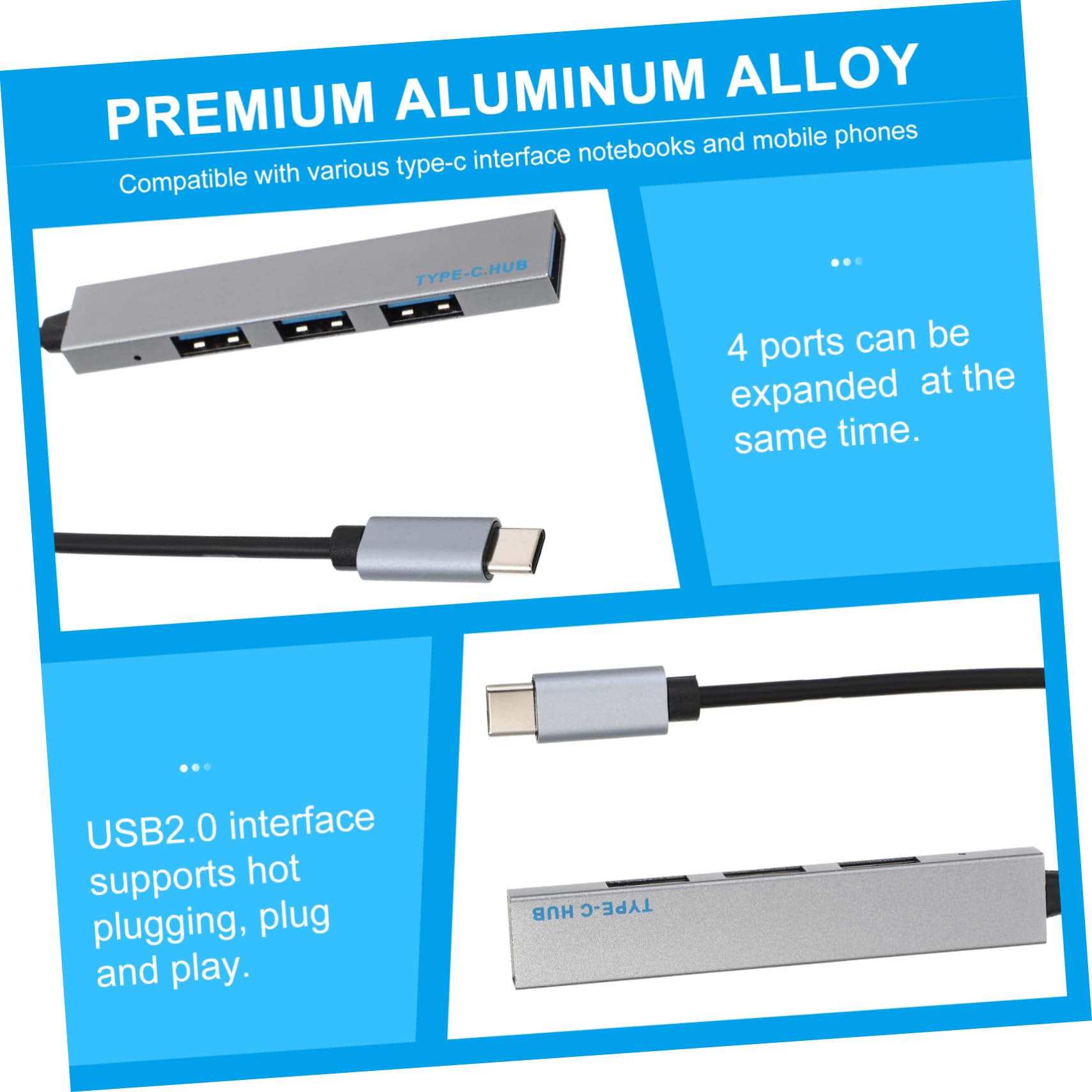 UKCOCO 2-Pack Aluminum Alloy USB Hub Adapter - USB A Splitter, Charger, Micro USB Converter, Portable Laptop/PC Expander for Home Office, Travel & Gaming Accessories
