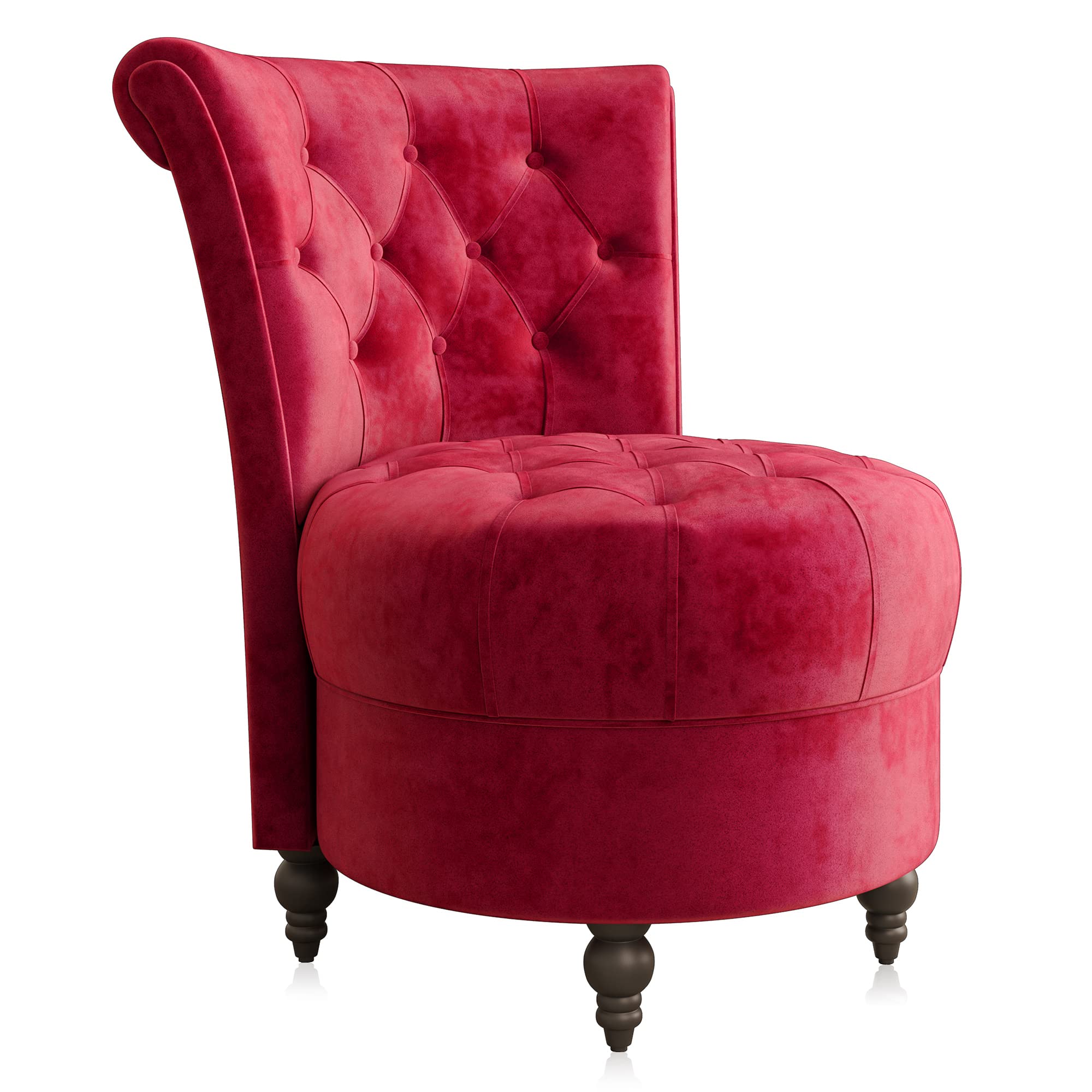 BELLEZE Throne Royal Velvet Accent Chair - Button-Tufted Upholstered Armless Low Back Chair with Thick Padding & Rubberwood Legs - Perfect for Living Room, Bedroom, or Office Decor (Red, Malik)