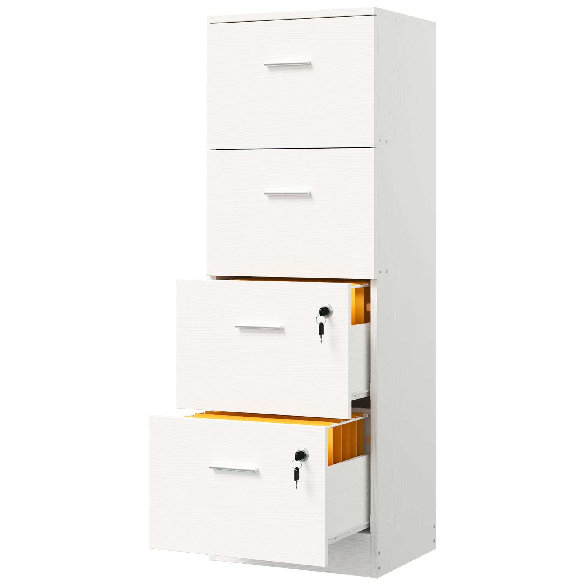 DWVO 4-Drawer File Cabinet with Lock - Letter & A4 Size Metal Filing Cabinet, Heavy Duty Office Storage, White - Perfect for Home Office, School, or Business Organization