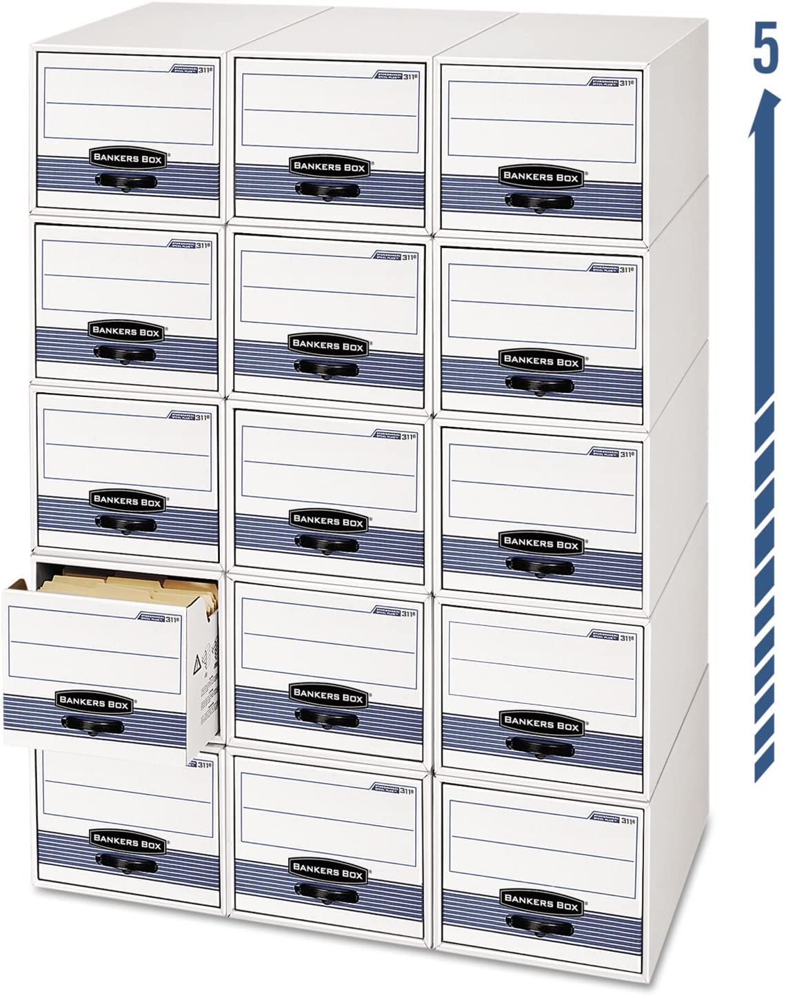 Bankers Box STOR/Drawer Steel Plus Storage Box - Heavy Duty Wire File Organizer, White & Blue, 12-Pack - Perfect for Office Document Storage, Home Organization & Filing Cabinet Replacement