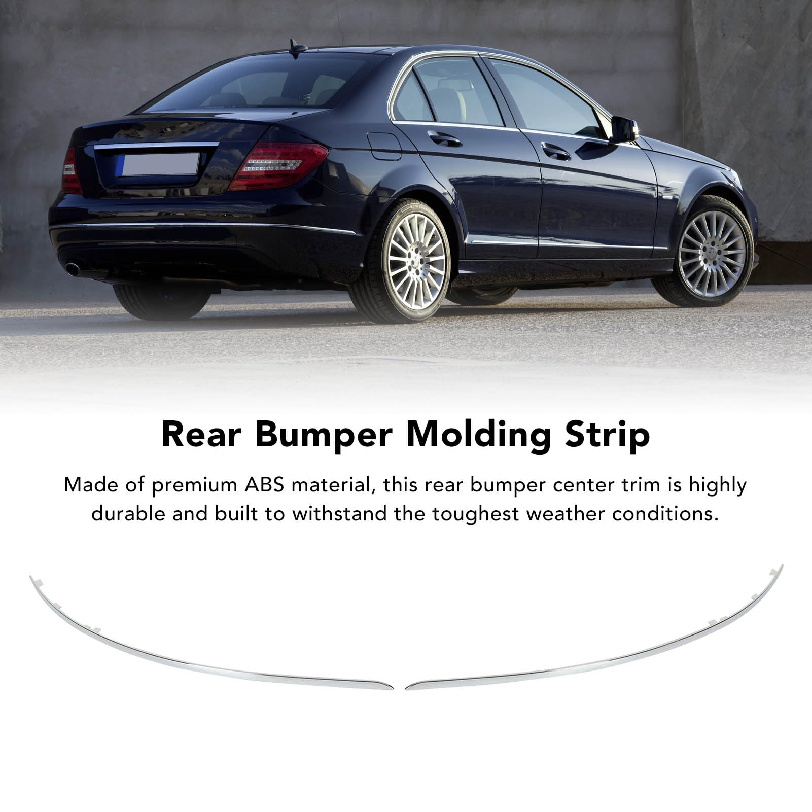 ABS Chrome Plated Rear Bumper Molding Trim Pair (2048851021) - Replacement for Mercedes C230 C300 C350 with Sport Package | Perfect for Car Restoration & Accident Repair
