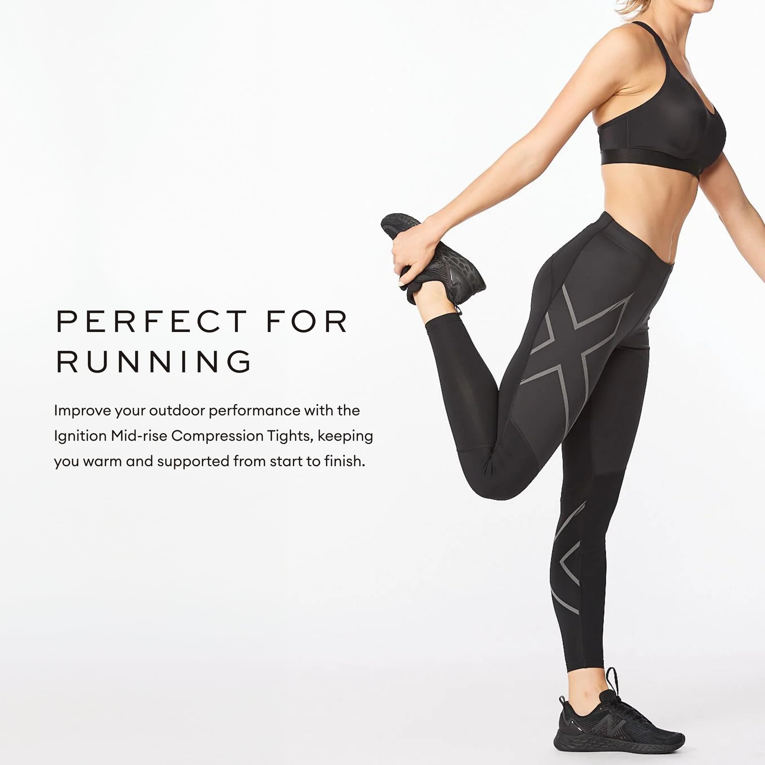 2XU Women's Ignition Shield Compression Tights - High Performance Workout Leggings with Powerful Support & Thermal Warmth - Black/Black Reflective - Ideal for Running, Yoga & Cold Weather Training
