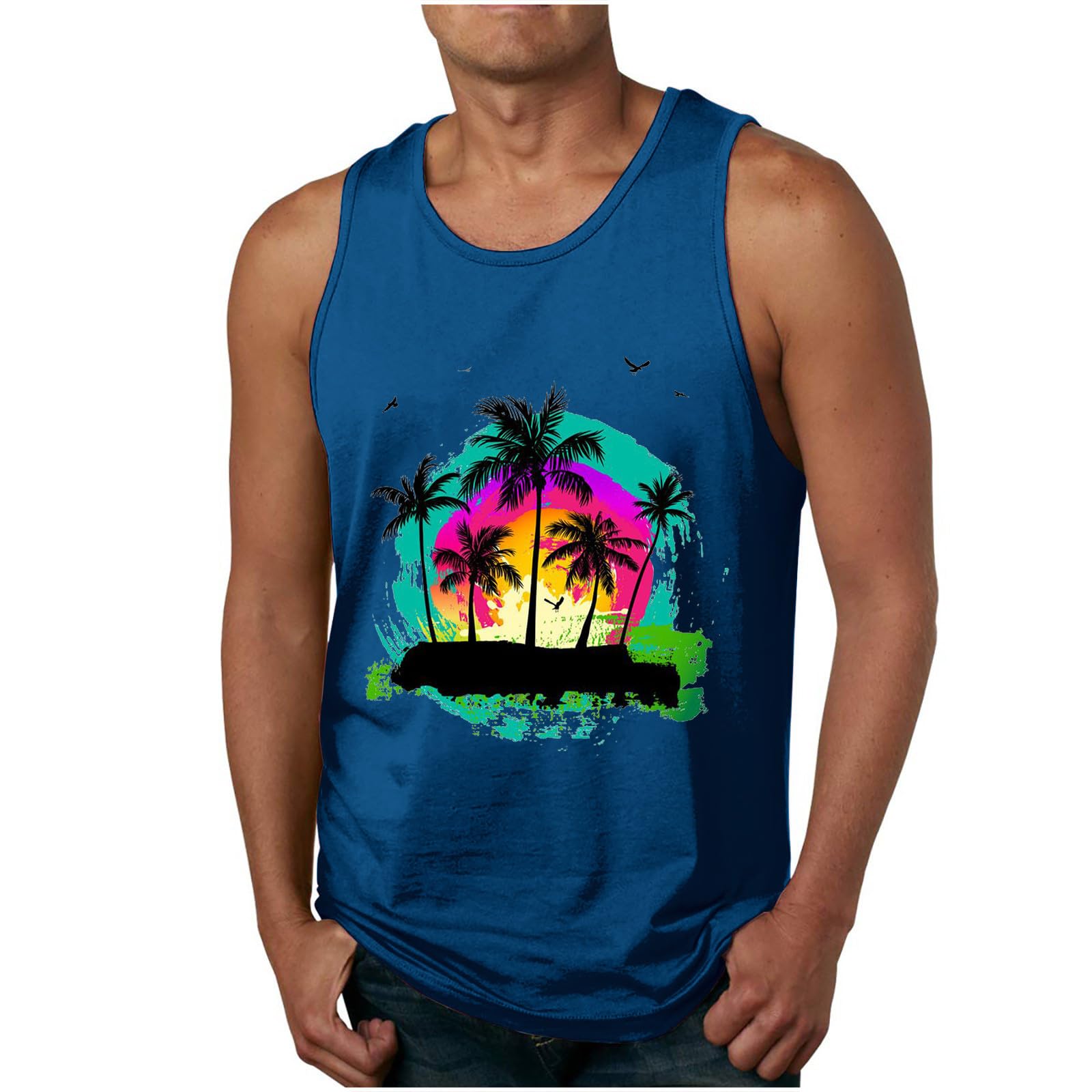 Wodceeke Men's Beach Tank Tops - Summer Sleeveless Gym Shirts, Casual Hawaiian Printed Graphic Muscle Tees for Workout & Undershirts | Perfect for Beach Vacation, Gym Training & Casual Streetwear