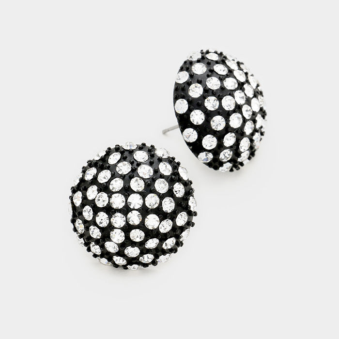Black Dome Stud Earrings with Clear Crystals - Elegant & Hypoallergenic Jewelry for Women | Perfect for Parties, Weddings & Everyday Wear