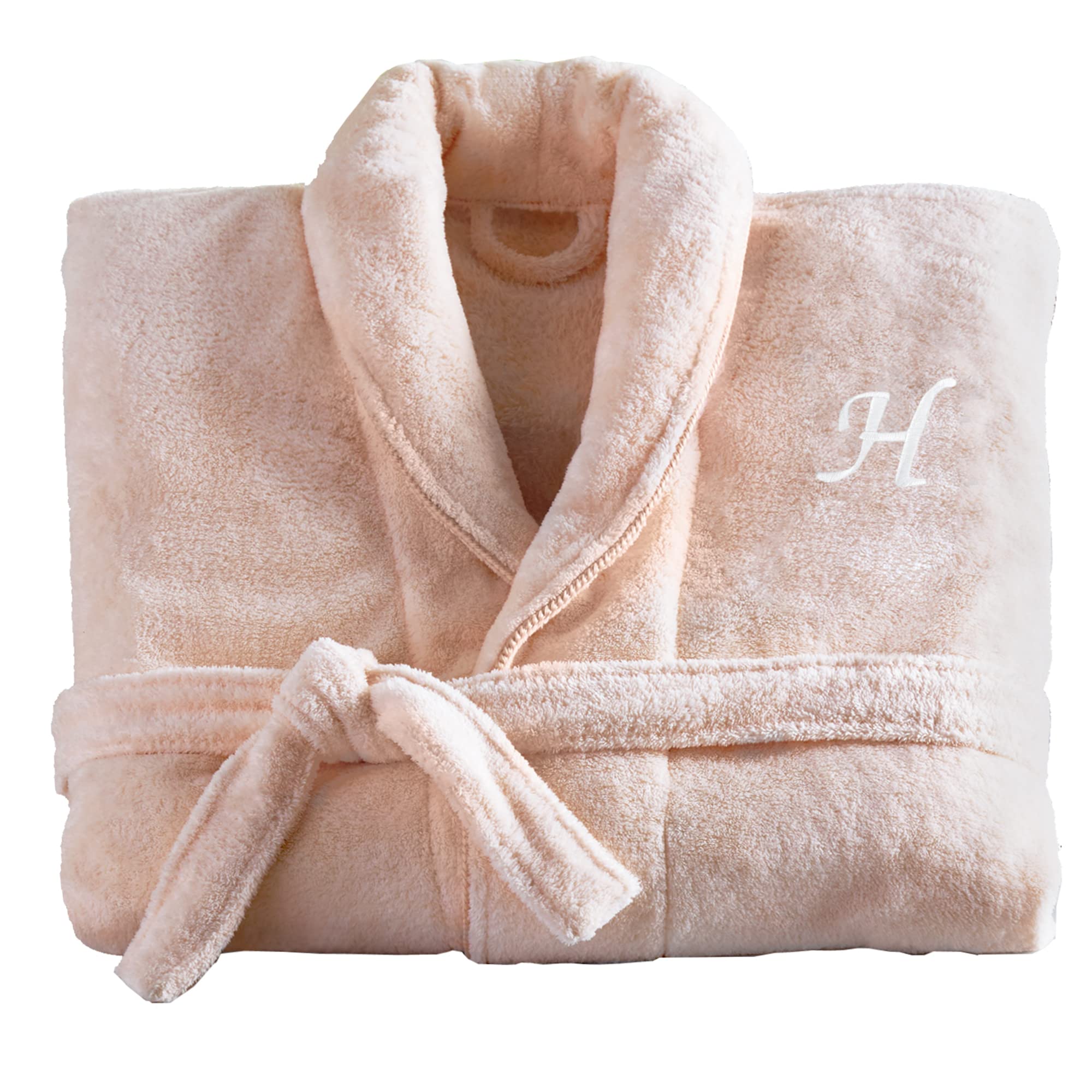Personalized Women's 5-Star Plush Robe - Luxury Spa Bathrobe with Custom Initial - Blush/Cream - Perfect for Relaxation, Bridal Shower Gifts & Home Spa Days