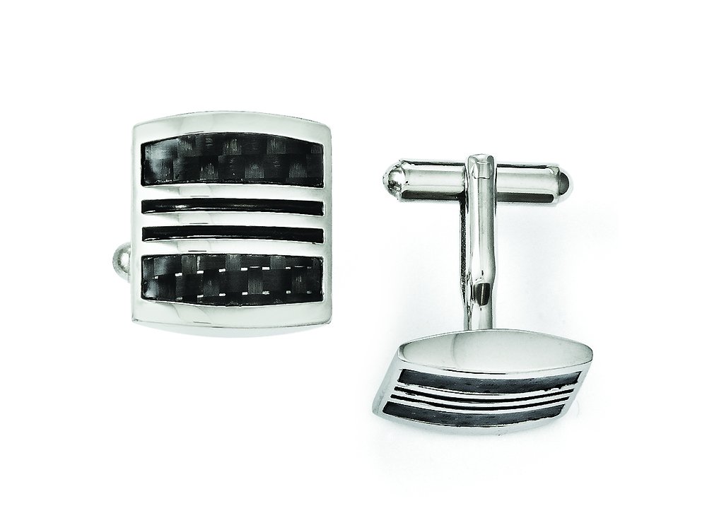 Premium Stainless Steel Black Carbon Fiber & Enamel Cufflinks for Men - Elegant Formal Wear Accessories for Weddings, Business Meetings & Special Occasions