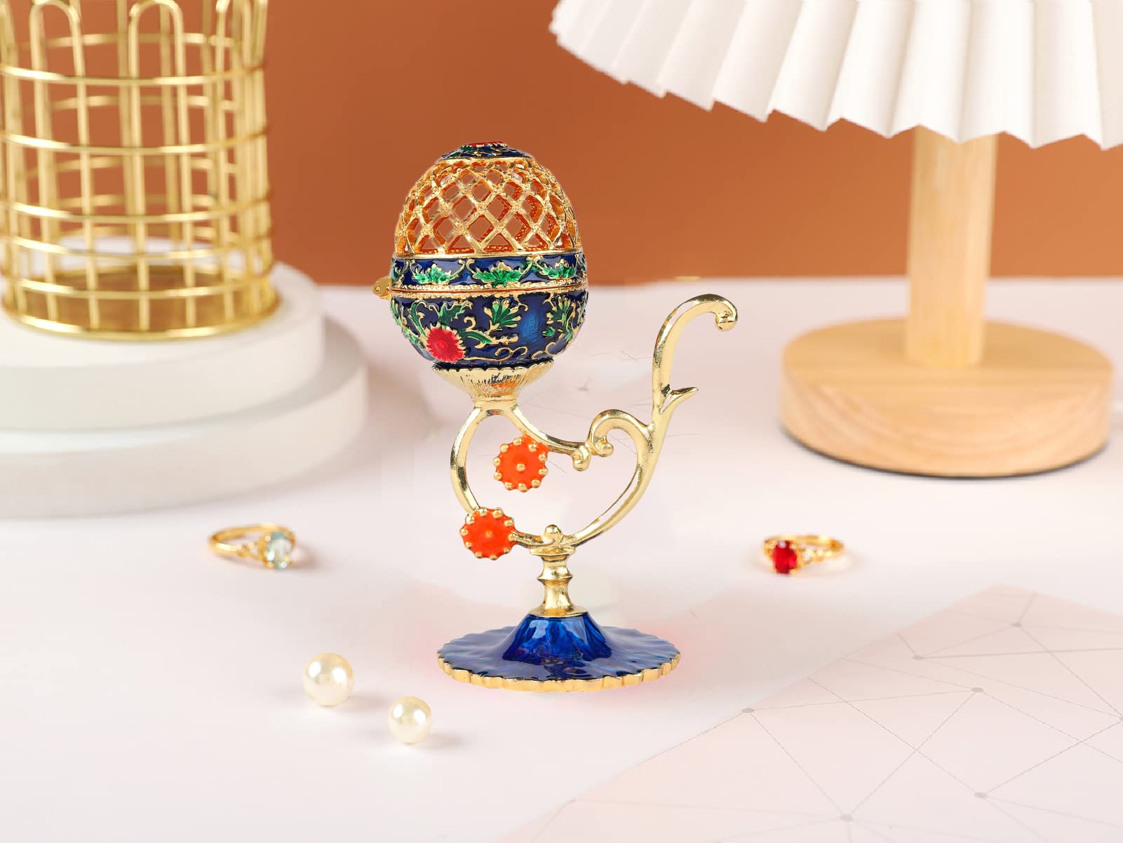 Easter Egg Trinket Box - Tree Hollow Design with Hinged Enamel Lid, Unique Jewelry Storage & Home Decor Gift | Perfect for Easter Decorations, Jewelry Organization, and Holiday Craft Displays