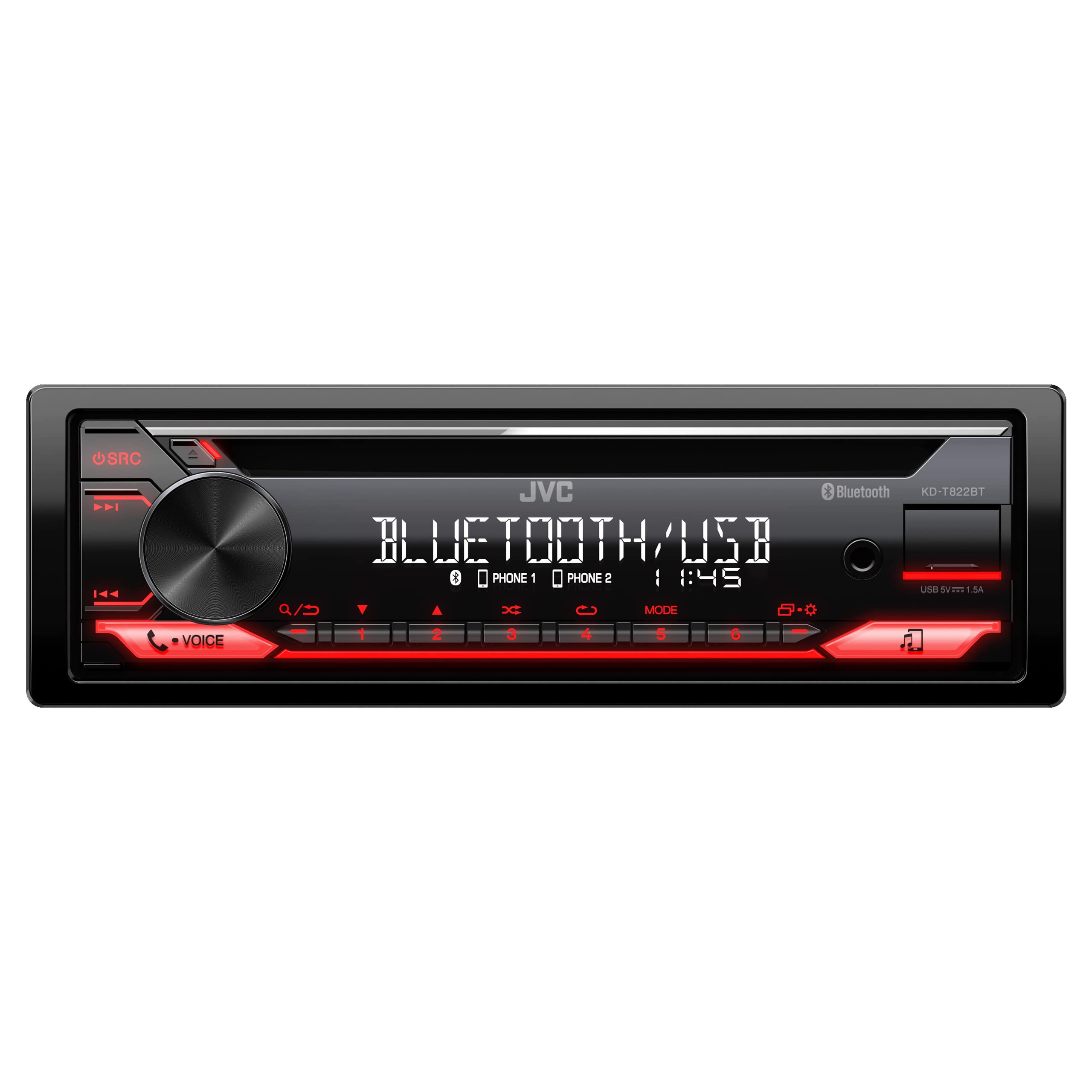 JVC KD-T822BT Bluetooth Car Stereo with CD Player, Hands-Free Calling & Wireless Music Streaming - Perfect for Road Trips & Commuting
