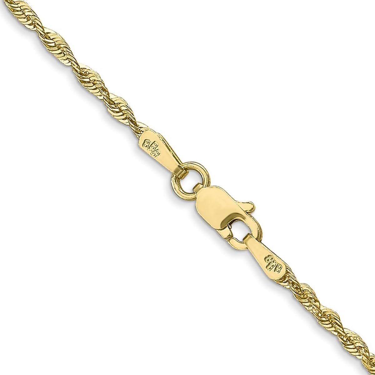 10K Gold Sparkle Cut Extra Lite Rope Chain Necklace for Women & Men - 16