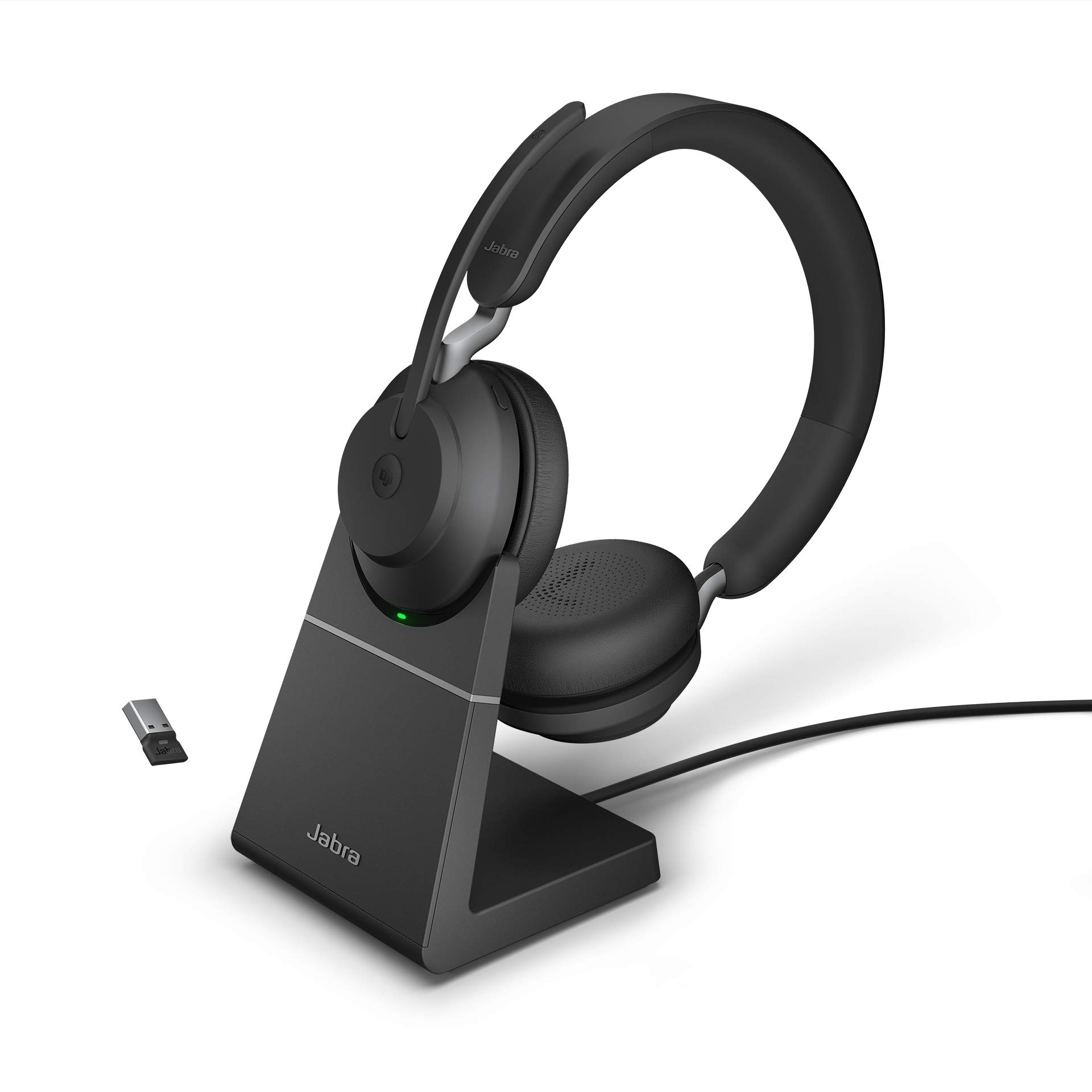 Jabra Evolve2 65 Wireless PC Headset with USB-A Charging Stand & Desk Stand - Noise Cancelling Bluetooth Headset for Office, Call Center & Remote Work (Black)