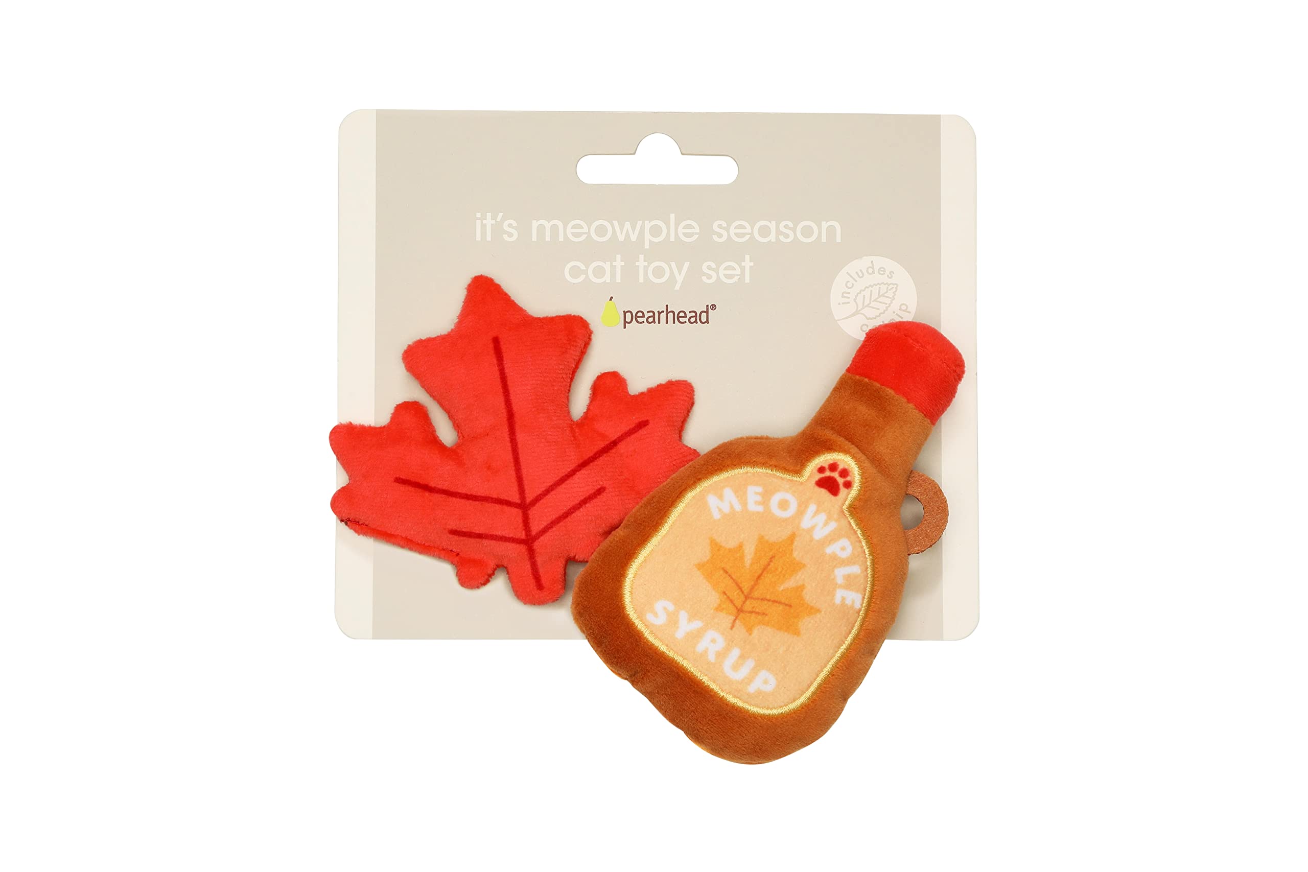 Pearhead Maple Leaf Cat Toys - Crinkle & Catnip Thanksgiving Pet Toys for Play & Exercise - Set of 2 - Perfect for Holiday Playtime & Interactive Chase Games with Your Feline Friend