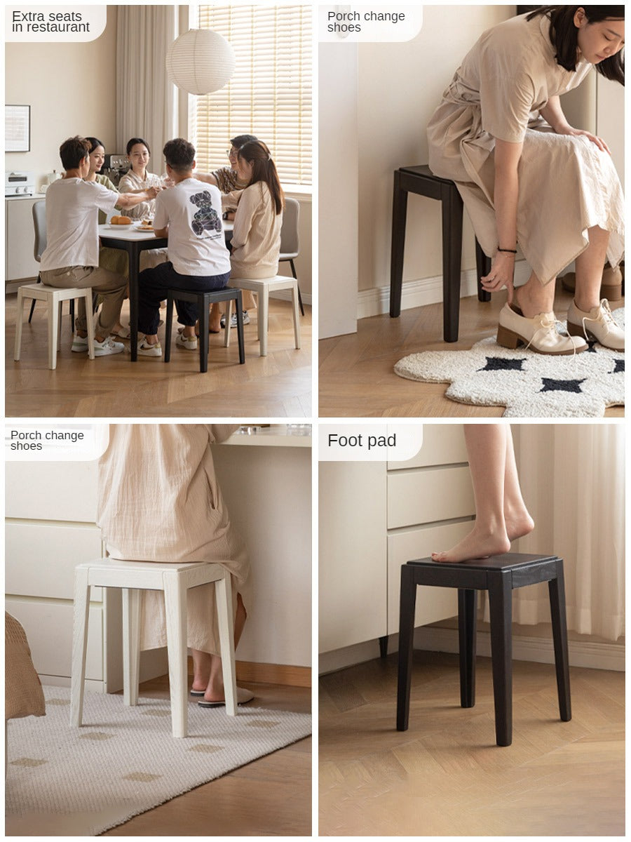 Solid Oak Wood Square Stackable Dining Stool - Sturdy & Space-Saving for Kitchen, Bar, or Dining Room