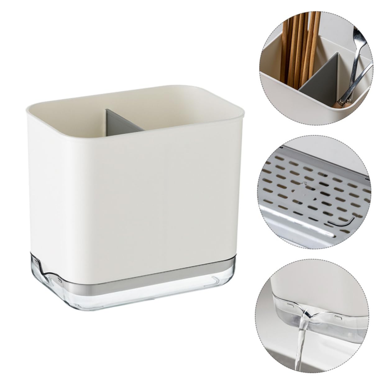 Hemoton 1-Piece White PP Chopstick & Utensil Holder - Sponge & Cutlery Organizer for Kitchen Sink, Dish Rack & Countertop - Perfect for Asian Dining, Dishwashing & Kitchen Storage