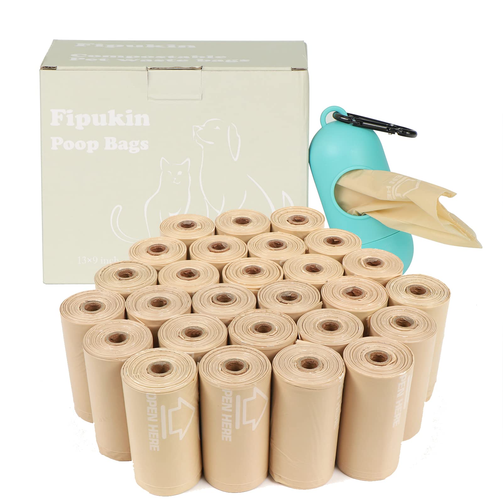 Eco-Friendly Compostable Dog Waste Bags - 405 Count Plant-Based Biodegradable Poop Bags for Dogs & Cats | 100% Leak-Proof | 9x13 Inches with Free Dispenser | Perfect for Park Walks, Backyard Cleanup & Travel Use