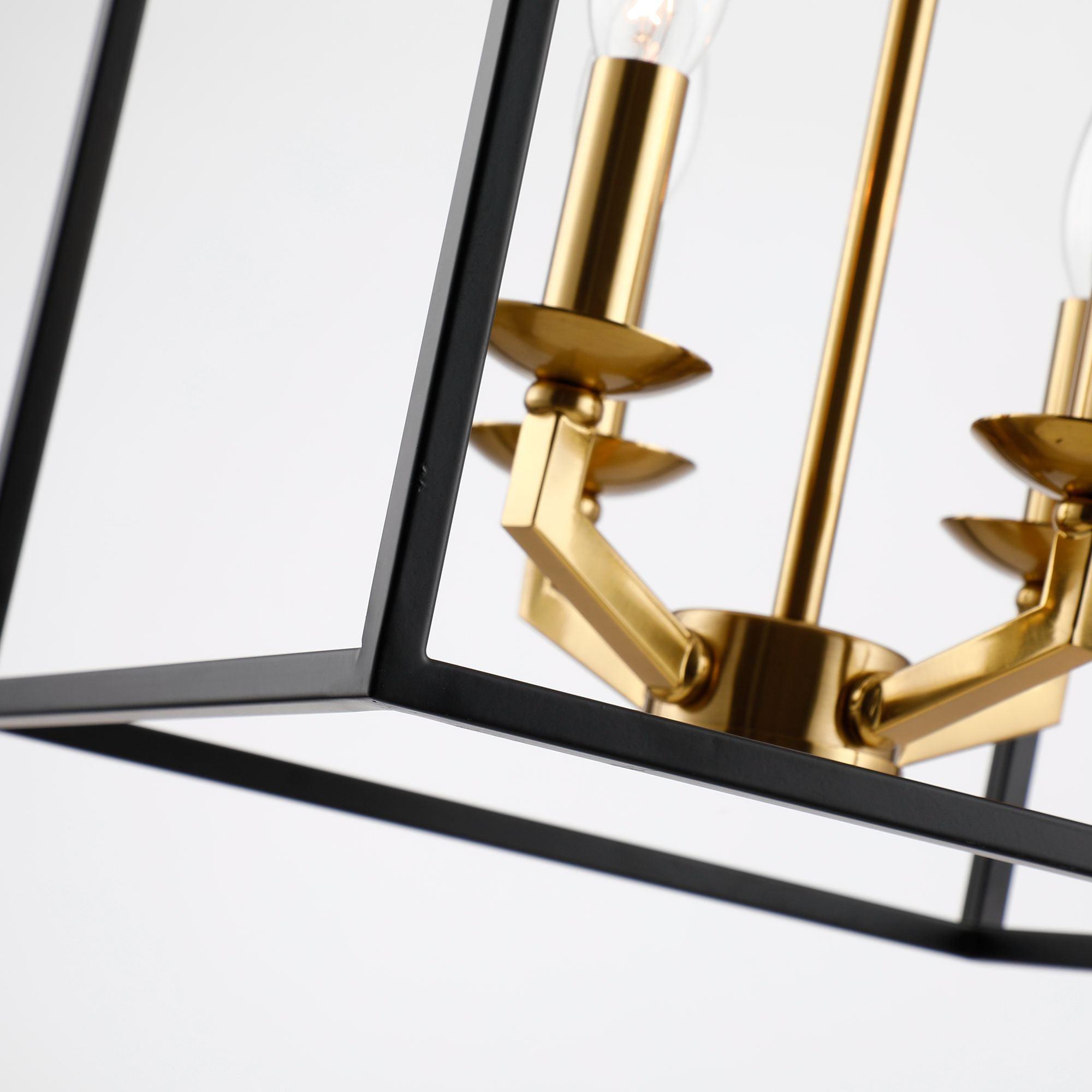 Haymarket 4-Light Matte Black and Gold Cage Chandelier - Modern Farmhouse Lighting Fixture for Dining Room, Bedroom, or Entryway